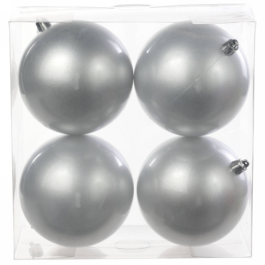 100MM Plastic Ball Ornament: Candy Apple Silver (Set of 4)