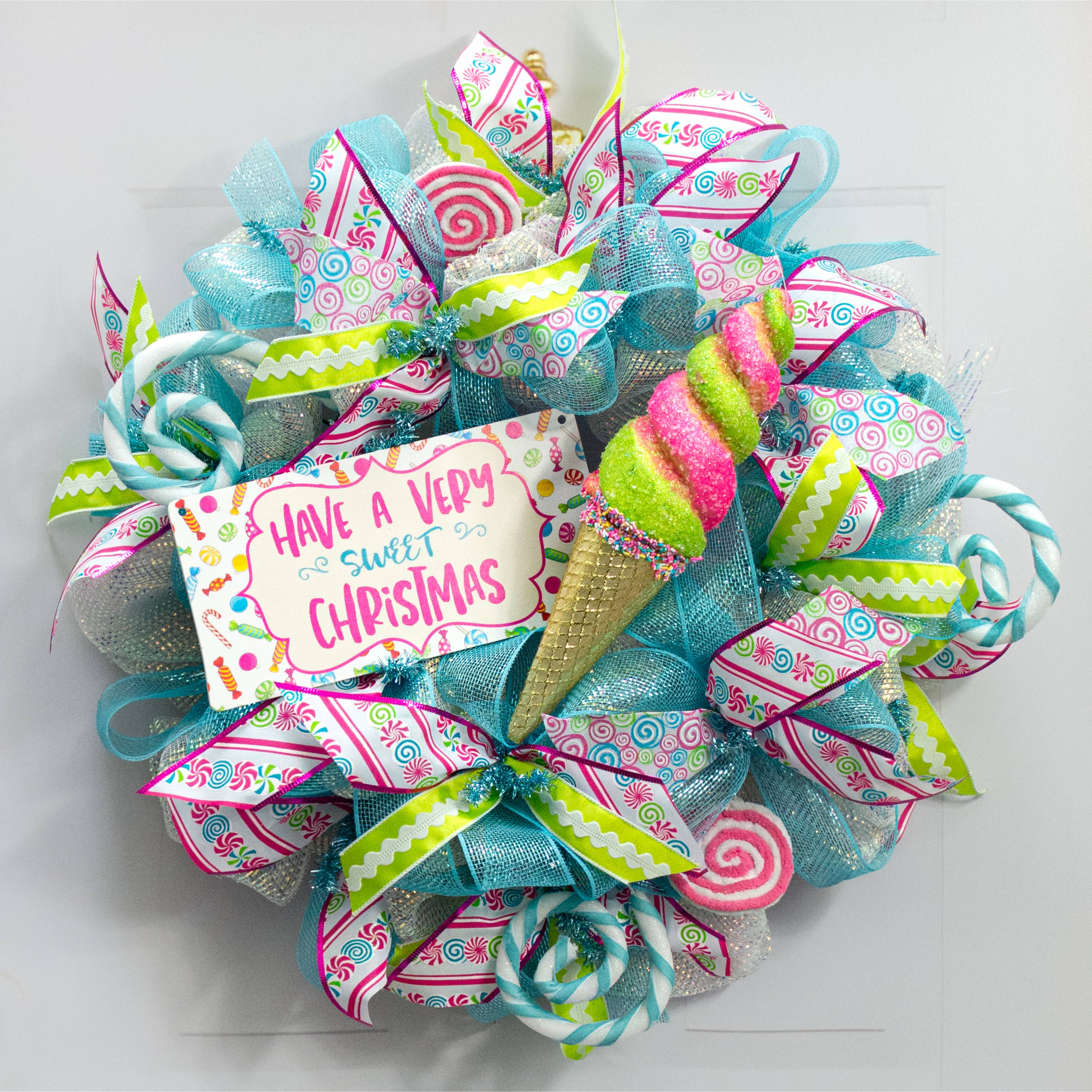14" Swirl Ice Cream Cone Ornament: Pink & Green