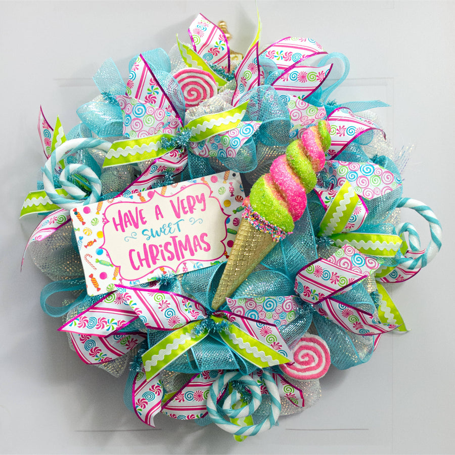 14" Swirl Ice Cream Cone Ornament: Pink & Green