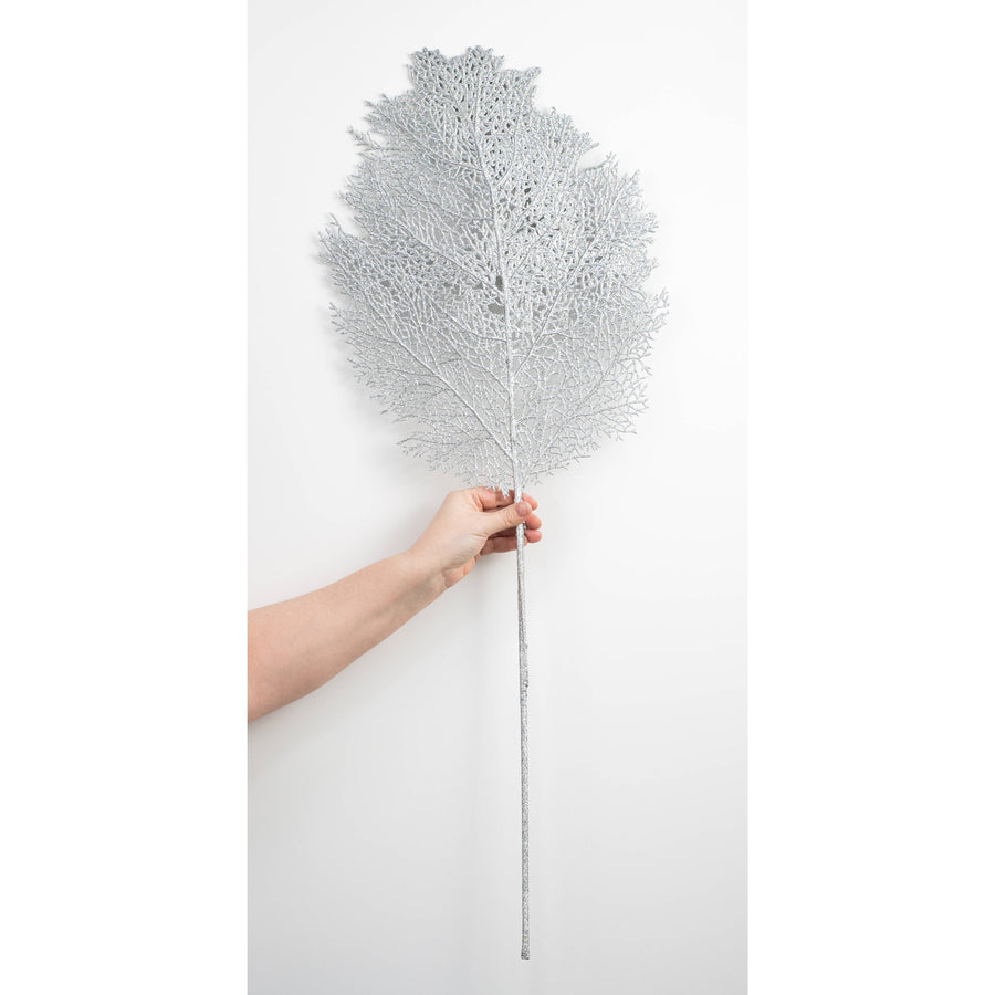 36" Glitter Sea Fan Spray: Silver