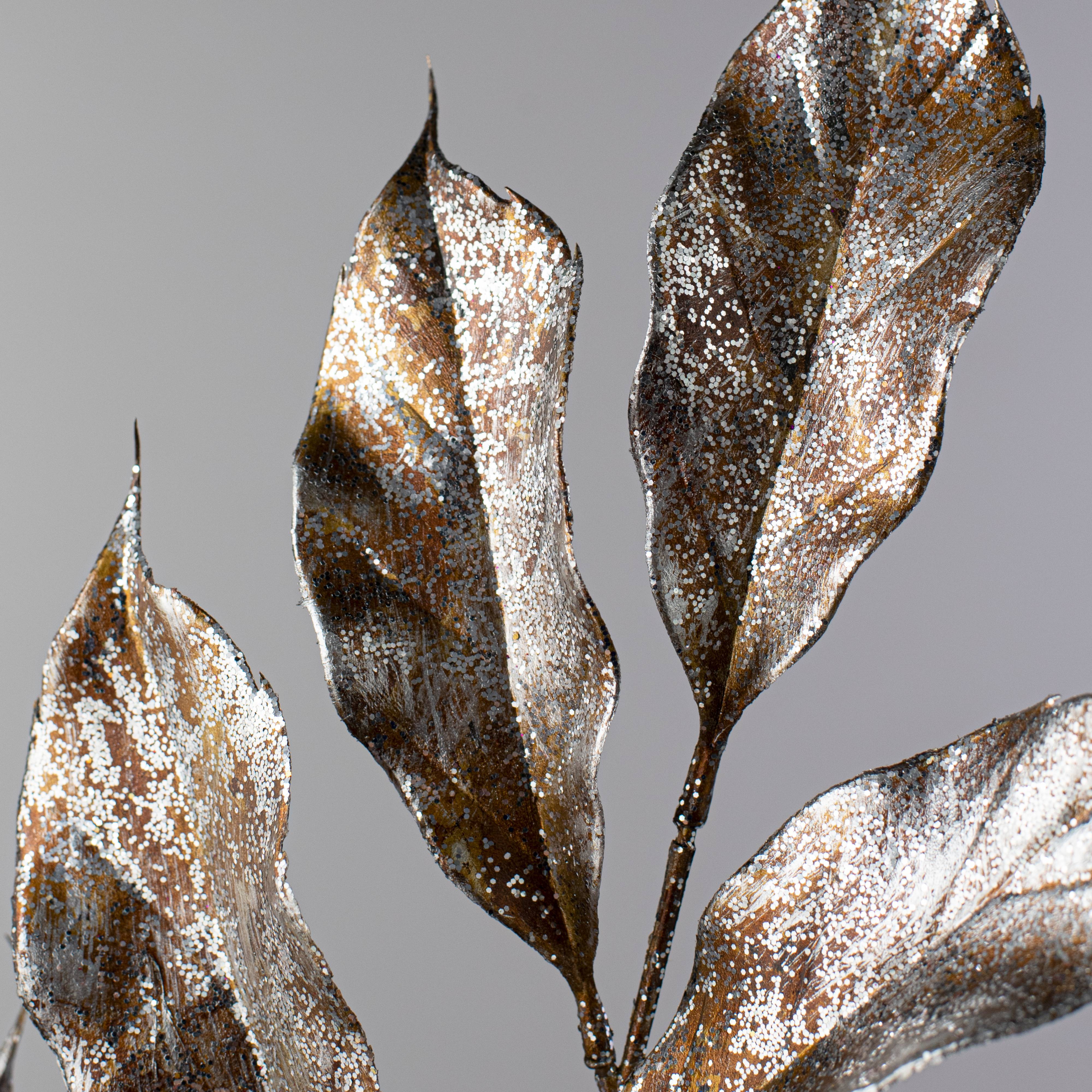 28" Metallic Magnolia Leaves Spray: Brown & Silver