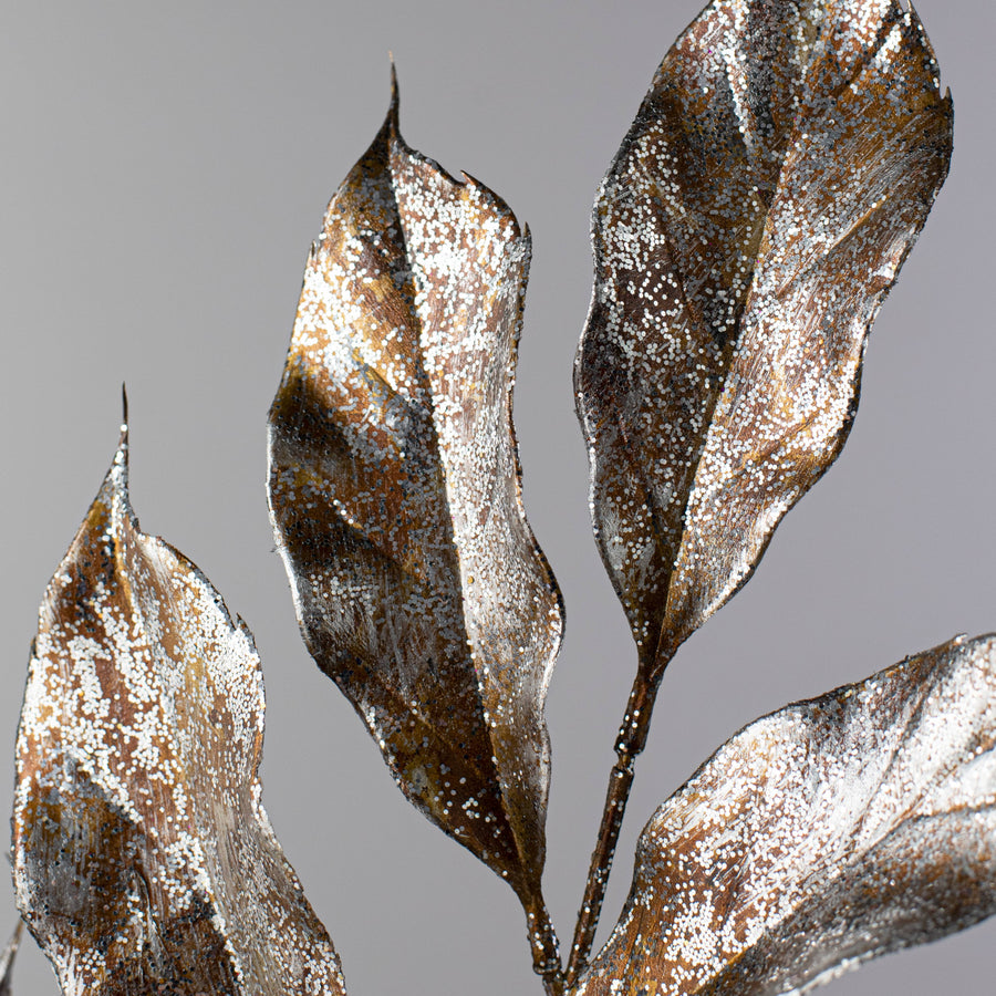 28" Metallic Magnolia Leaves Spray: Brown & Silver