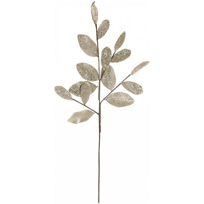 36" Glitter Magnolia Leaf Spray: Metallic Platinum Silver