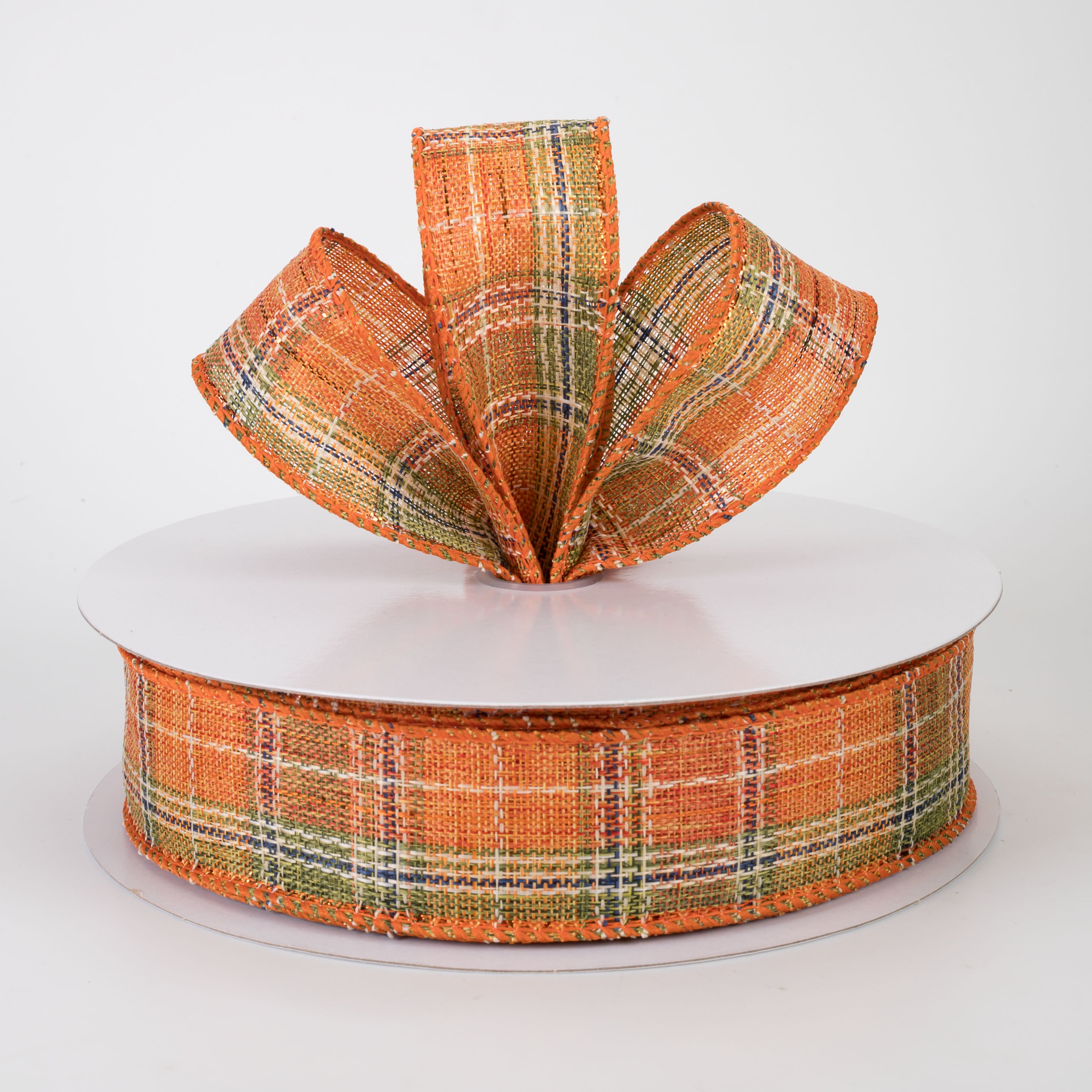 1.5" Coarse Weave Metallic Plaid Ribbon: Fall (50 Yards)