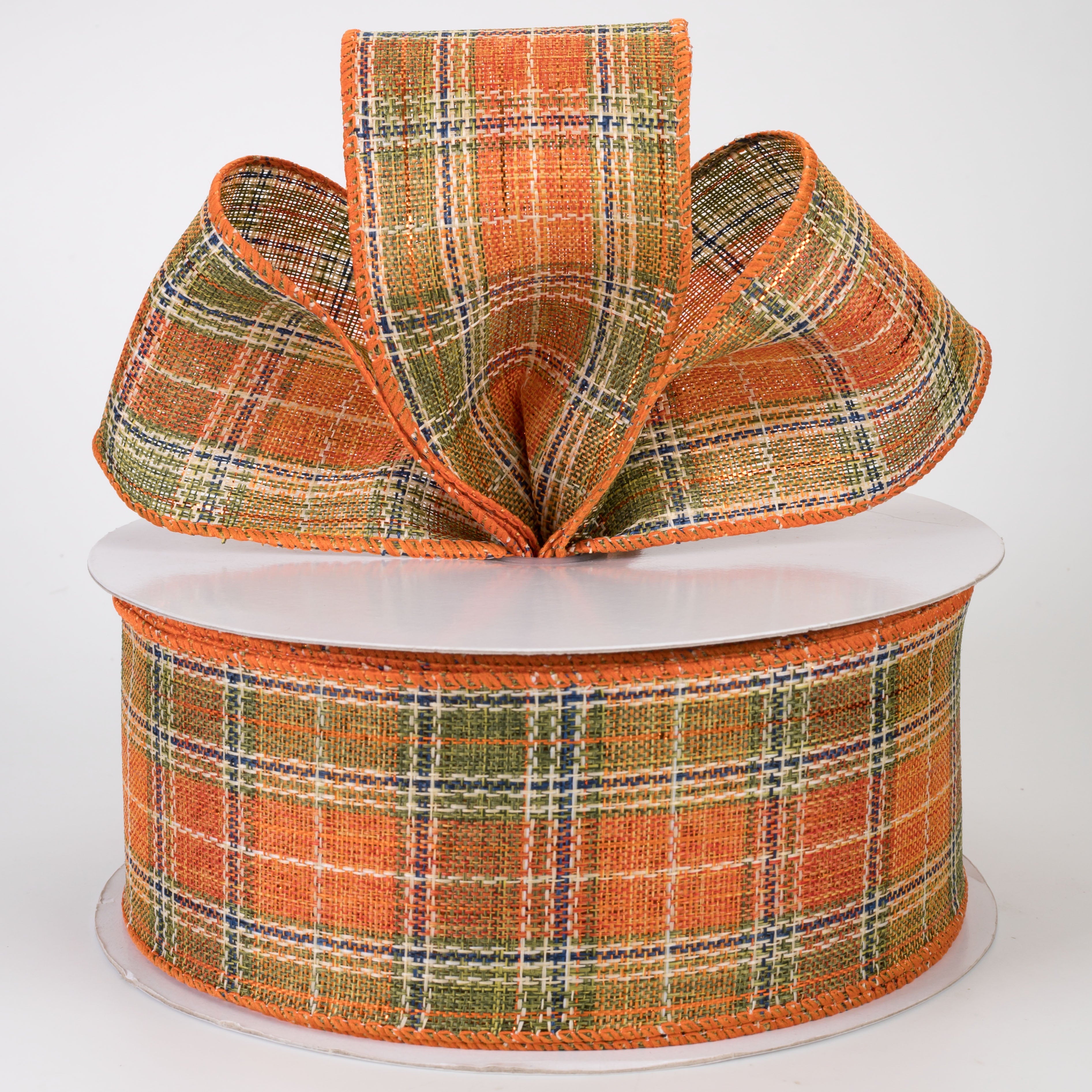 2.5" Coarse Weave Metallic Plaid Ribbon: Fall (50 Yards)