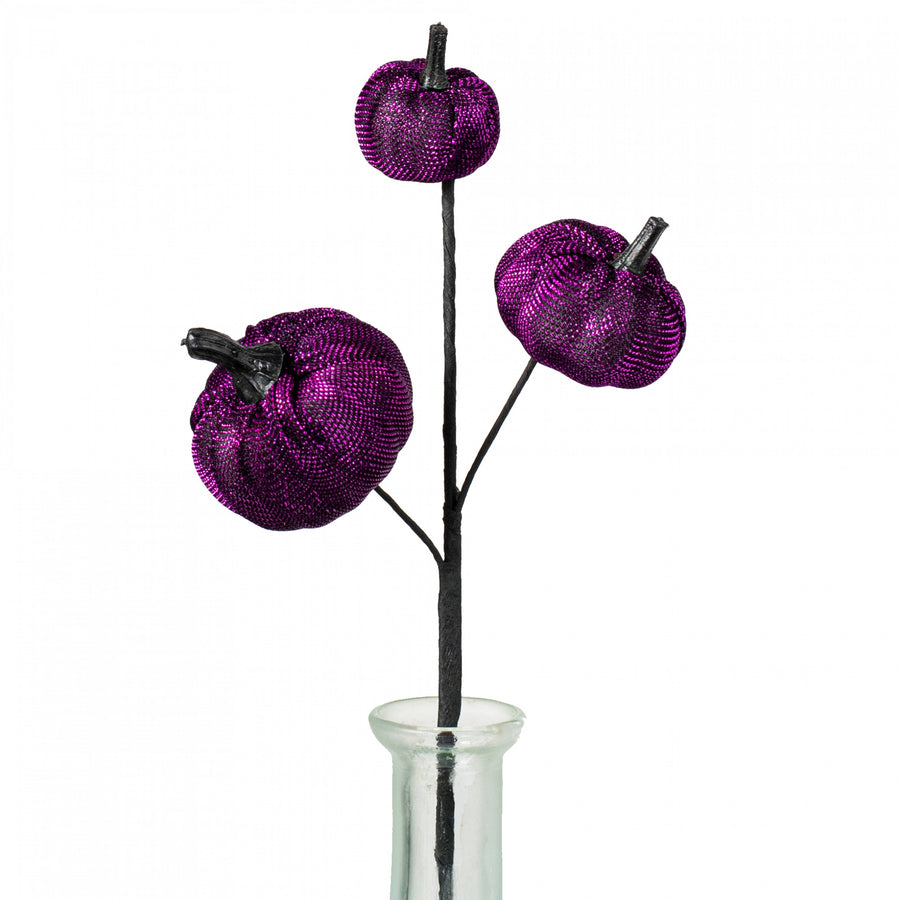 13" Metallic Fabric Pumpkins Pick: Purple & Black