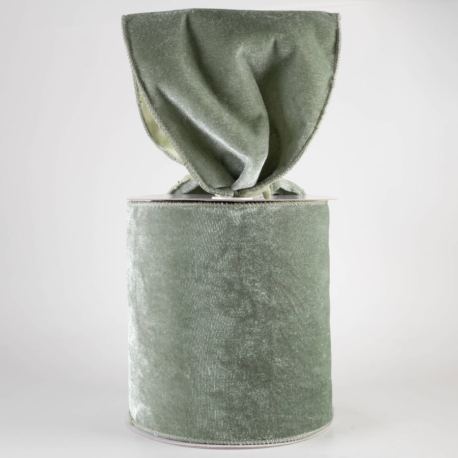 6" Deluxe Velvet Satin Backing Ribbon: Sage Green (10 Yards)