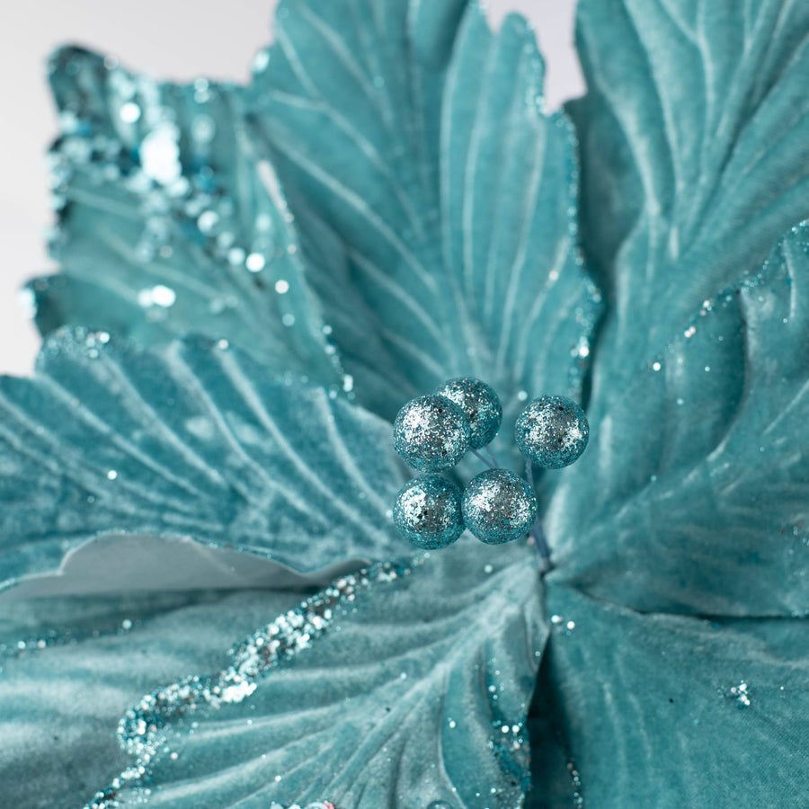 19" x 25" Jumbo Deluxe Velvet Poinsettia Stem: Ice Blue