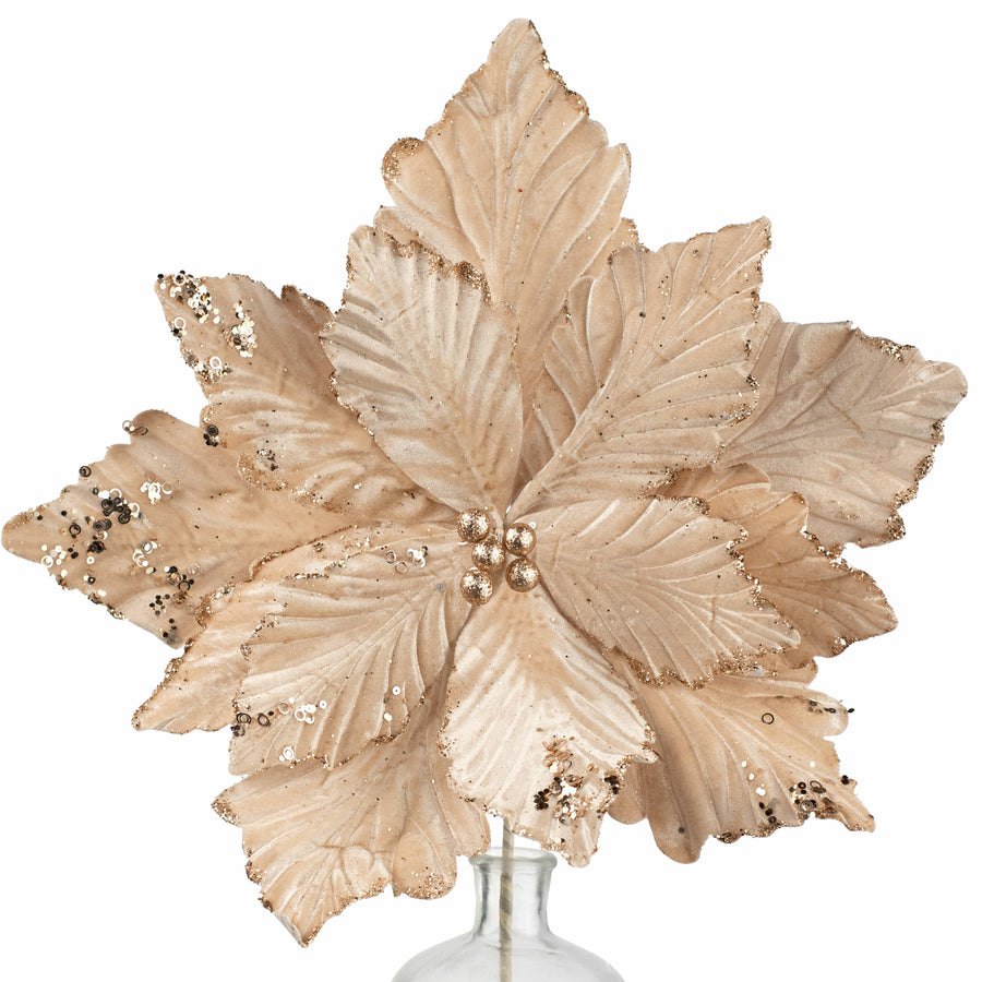 19" x 25" Jumbo Deluxe Velvet Poinsettia Stem: Champagne Gold