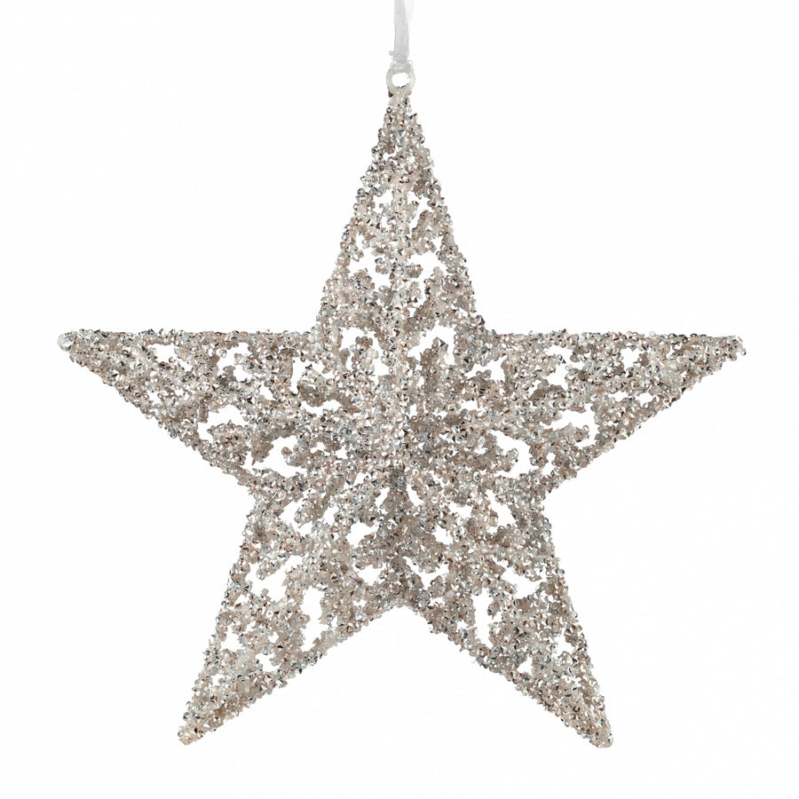 12" Sequined Star Ornament: Champagne Gold