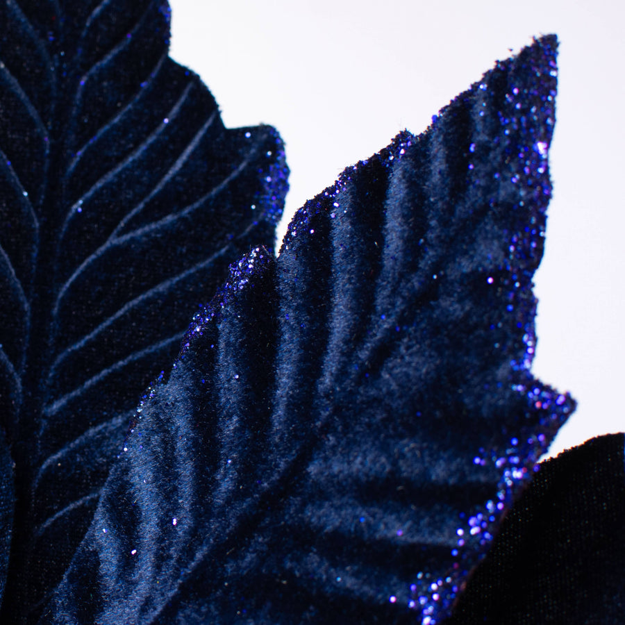 14" x 16" Velvet Poinsettia Stem: Navy Blue