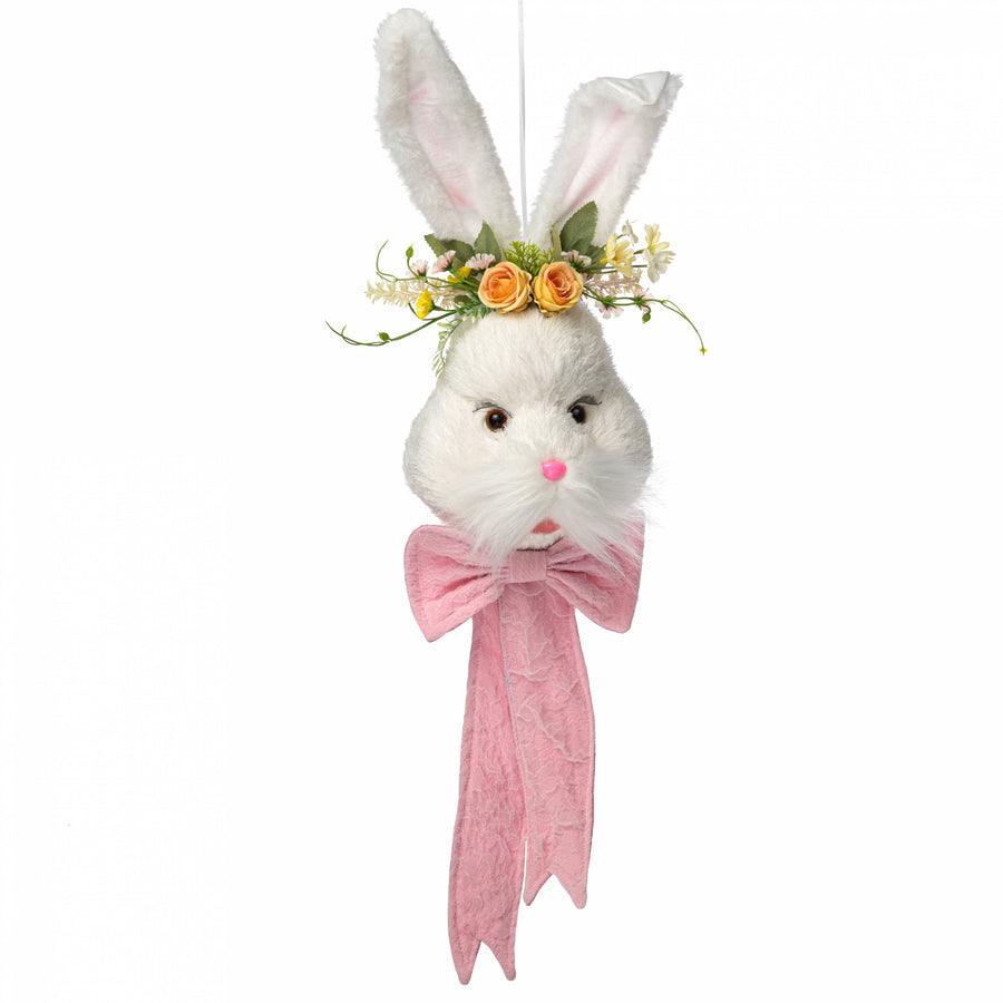 28" Fur & Sisal Floral Bunny Head Decor