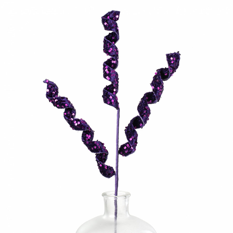 24" Sequin & Velvet Curly Spray: Purple