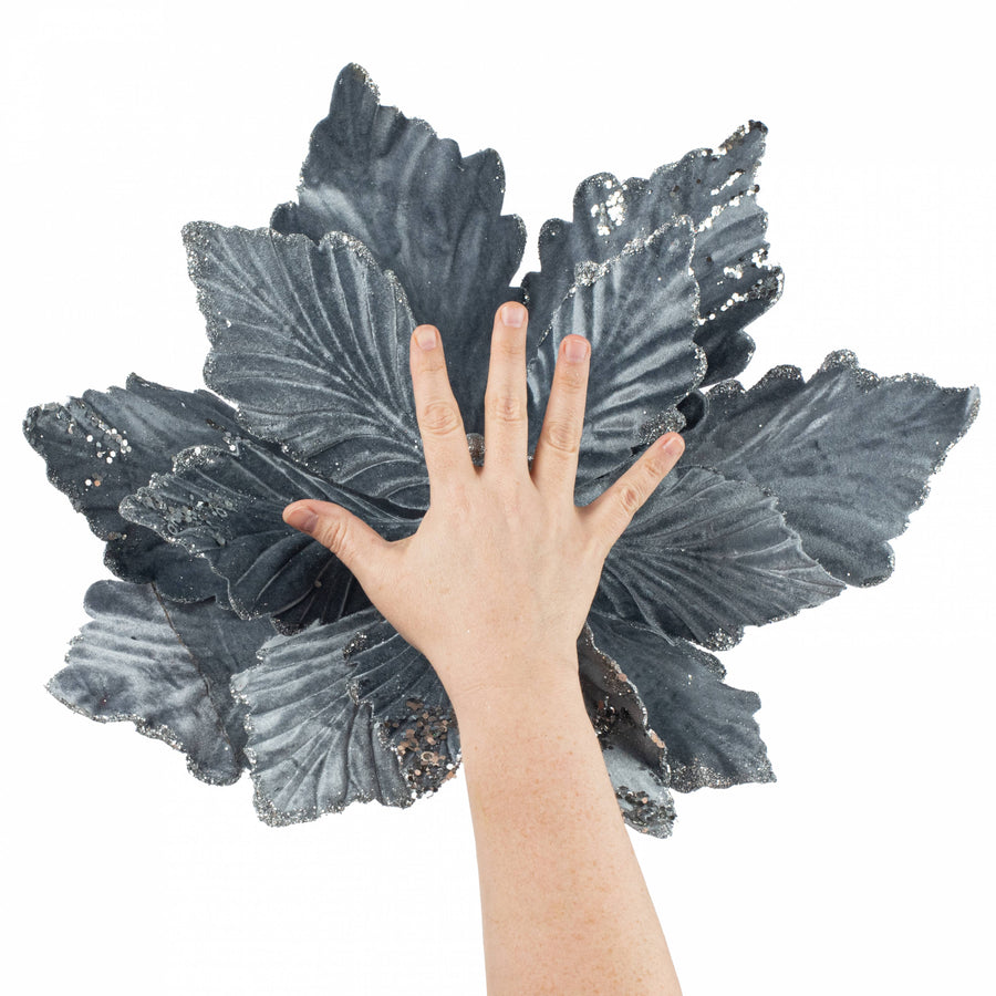 19" x 25" Jumbo Deluxe Velvet Poinsettia Stem: Dark Grey