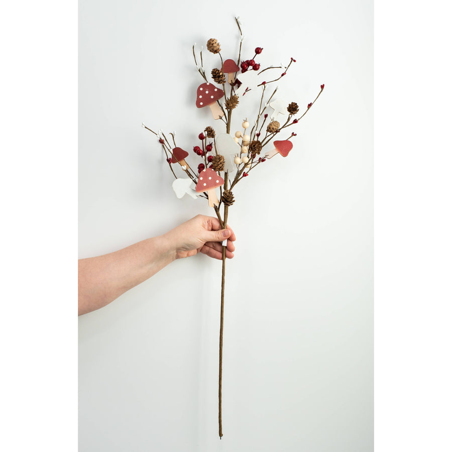 31" Wooden Mushroom & Berry Spray