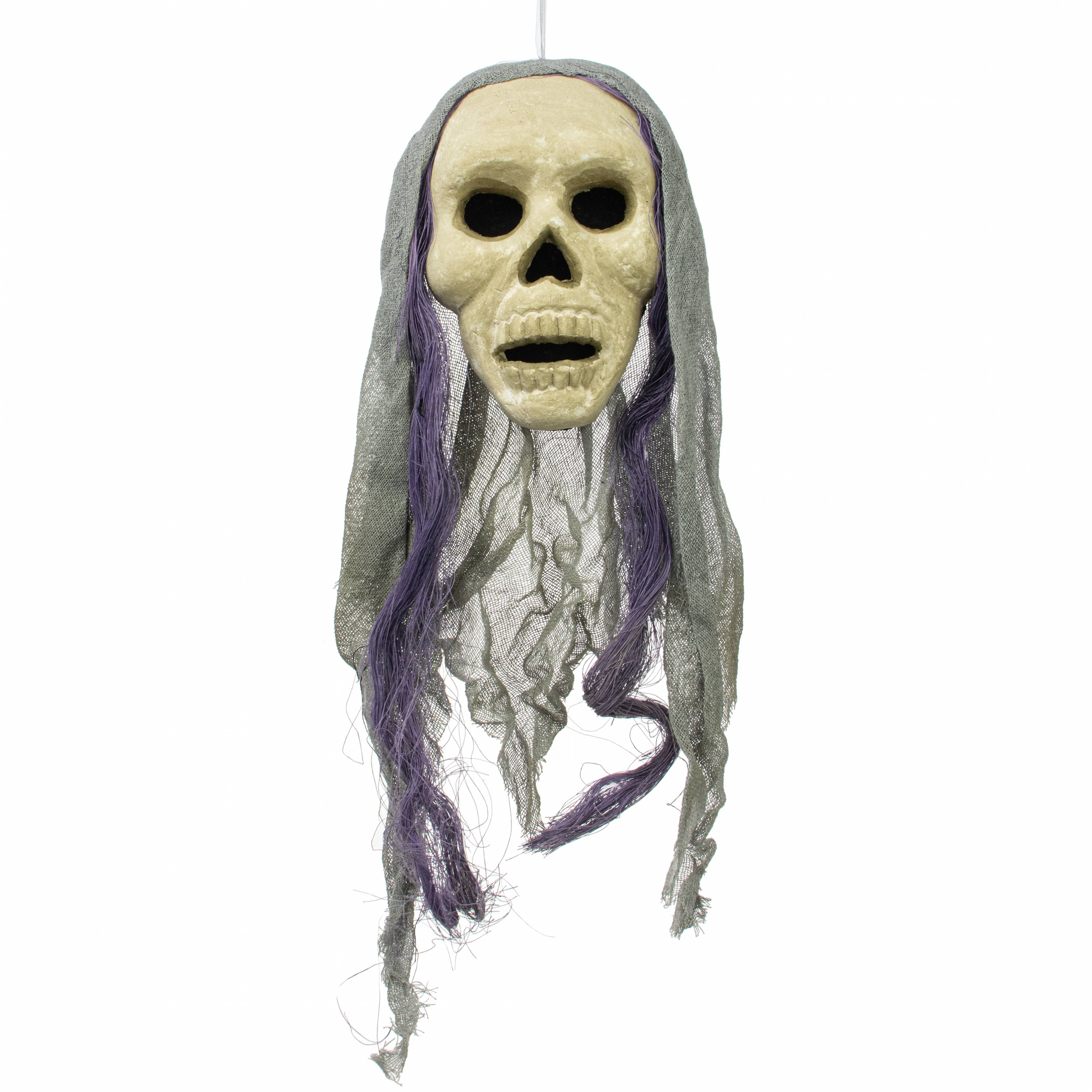 24" x 8" Styrofoam & Burlap Witch Skull: Grey & Purple