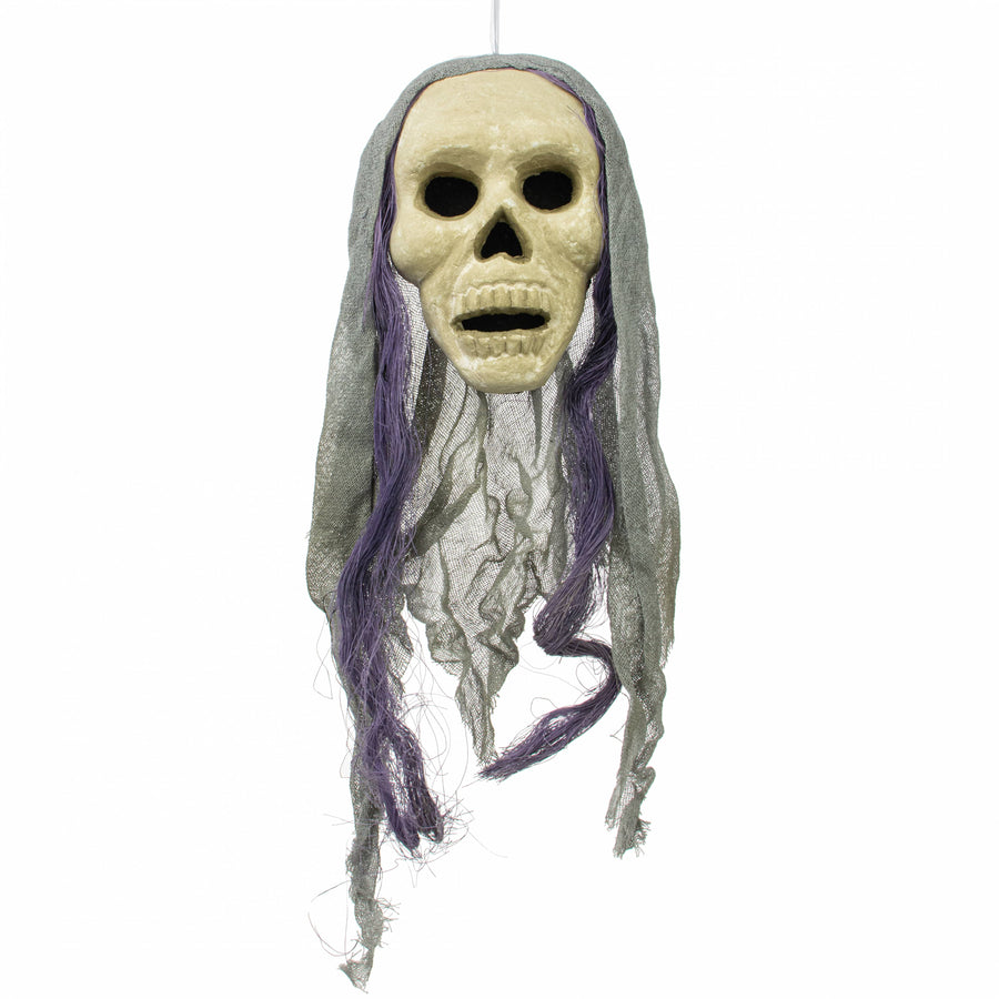 24" x 8" Styrofoam & Burlap Witch Skull: Grey & Purple