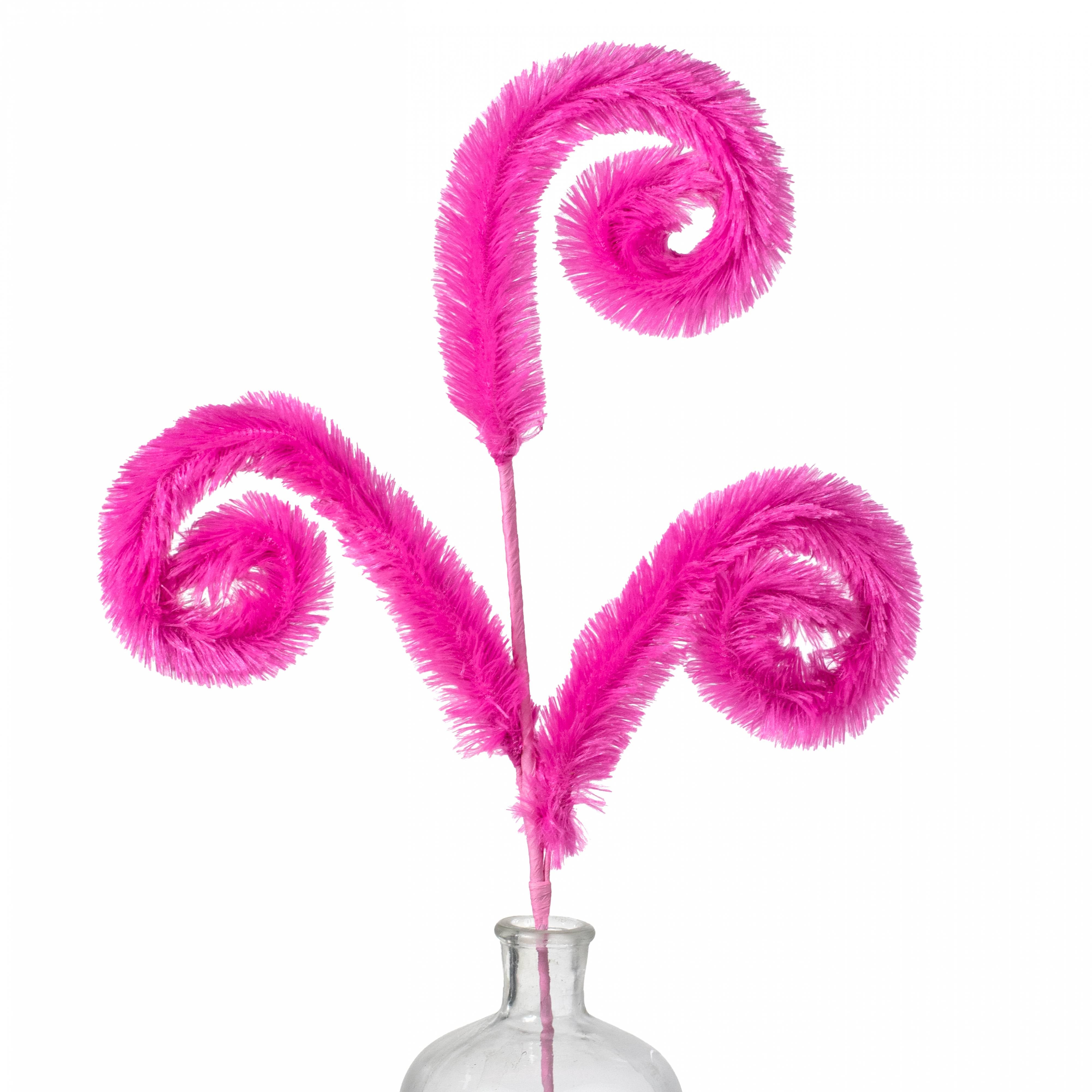 28" Furry Curly Spray: Fuchsia Hot Pink