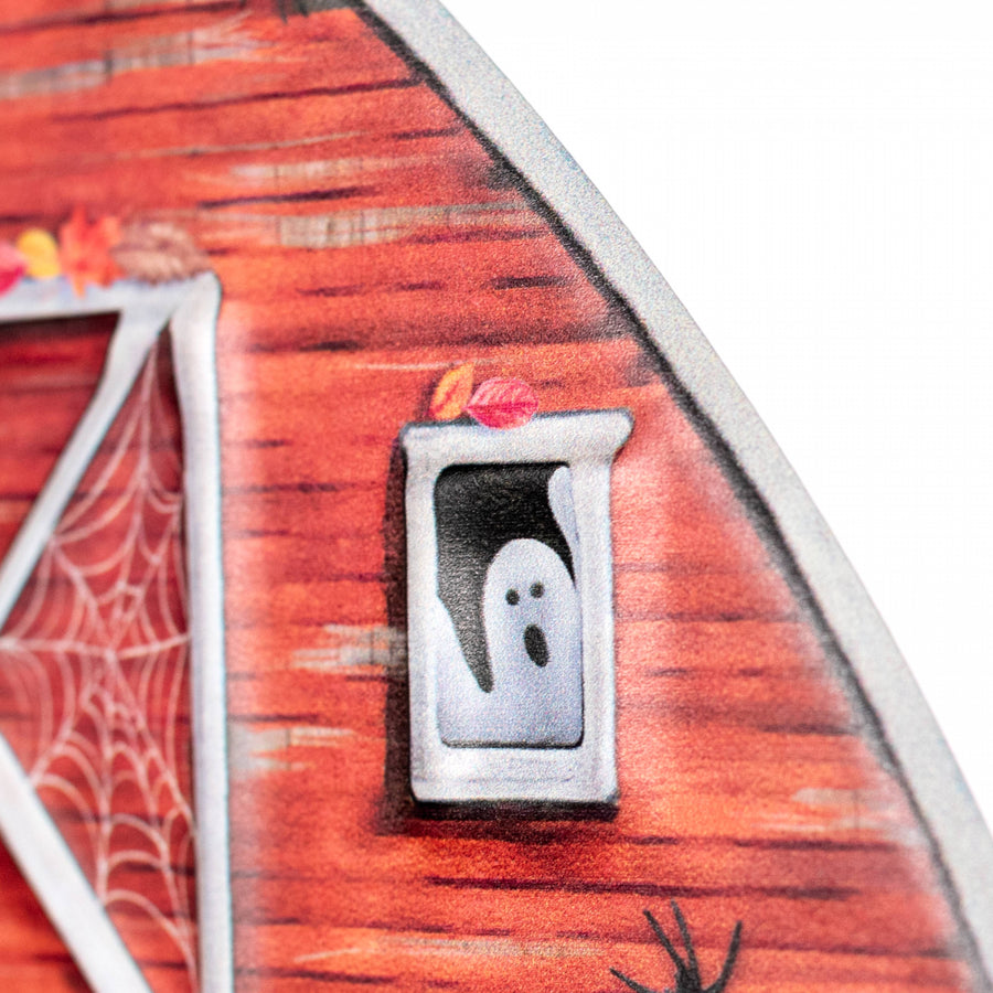 12" Metal Embossed Hanger: Haunted Halloween Barn