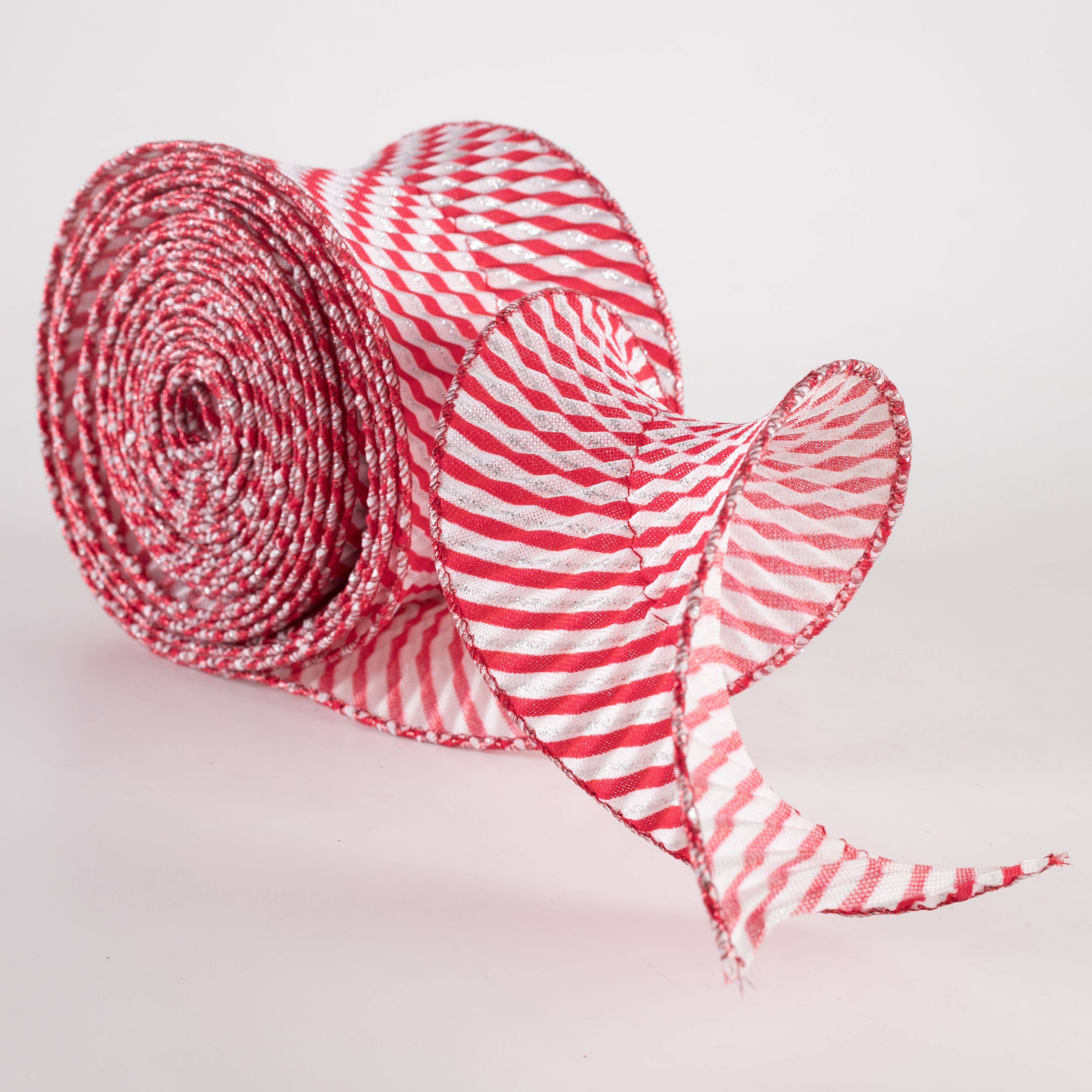 3" Pleated Stripe Ribbon: Red & White Candy Cane (5 Yards)