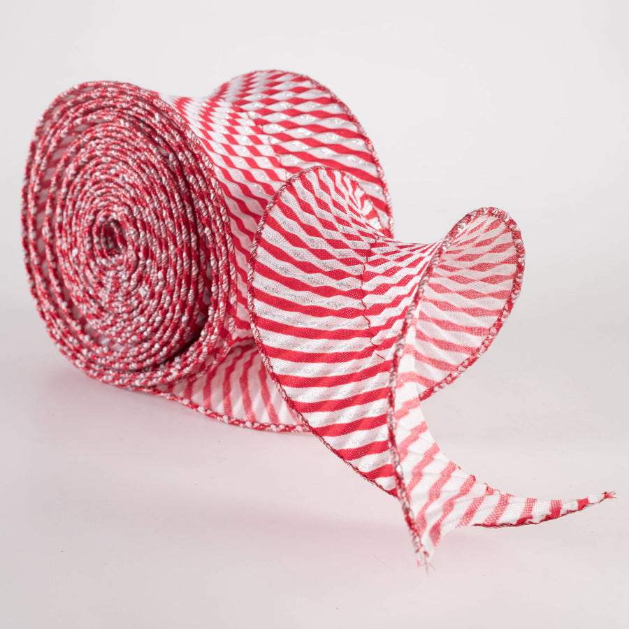 3" Pleated Stripe Ribbon: Red & White Candy Cane (5 Yards)