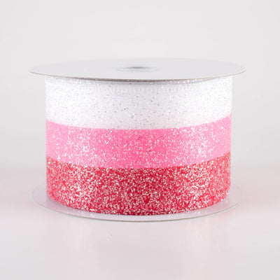 2.5" Candied Glittered Stripes Ribbon: Red, White & Pink (10 Yards)