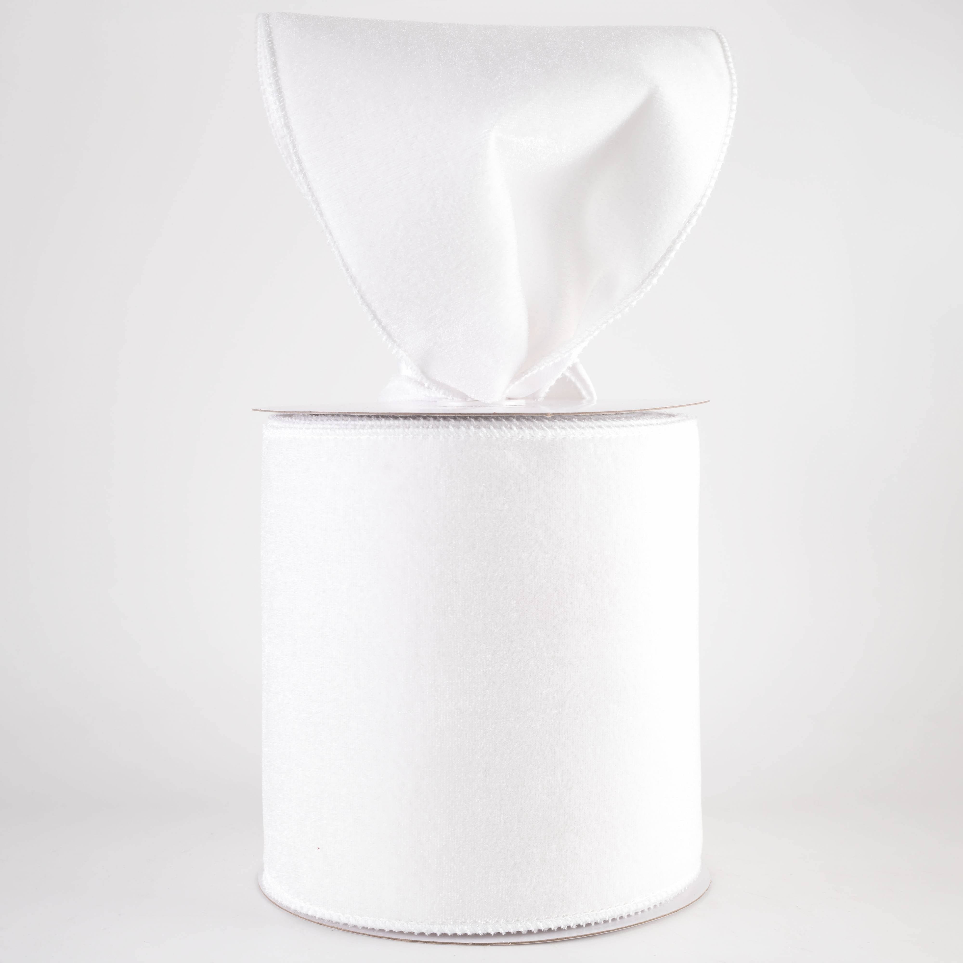 6" Deluxe Velvet Satin Backing Ribbon: White (10 Yards)