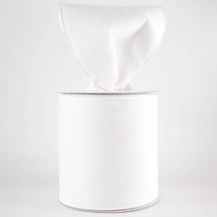 6" Deluxe Velvet Satin Backing Ribbon: White (10 Yards)