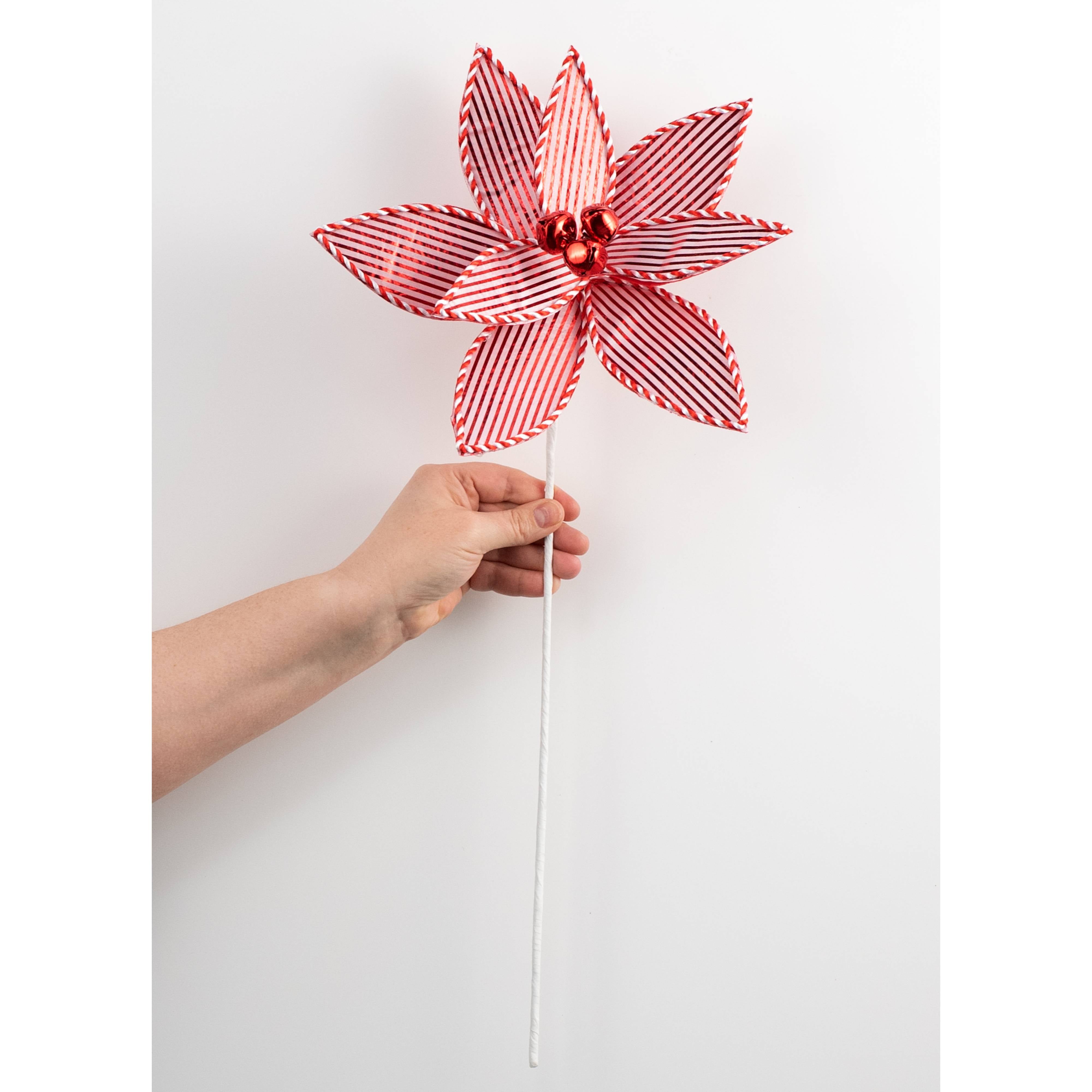 22" Metallic Peppermint Poinsettia Stem