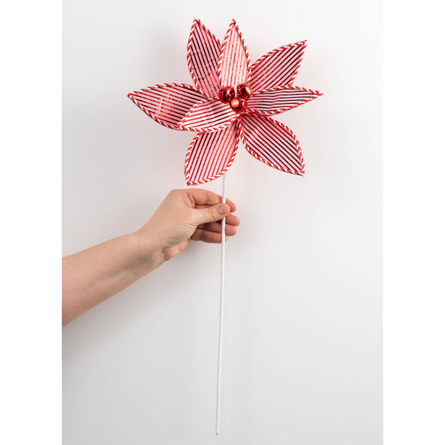 22" Metallic Peppermint Poinsettia Stem
