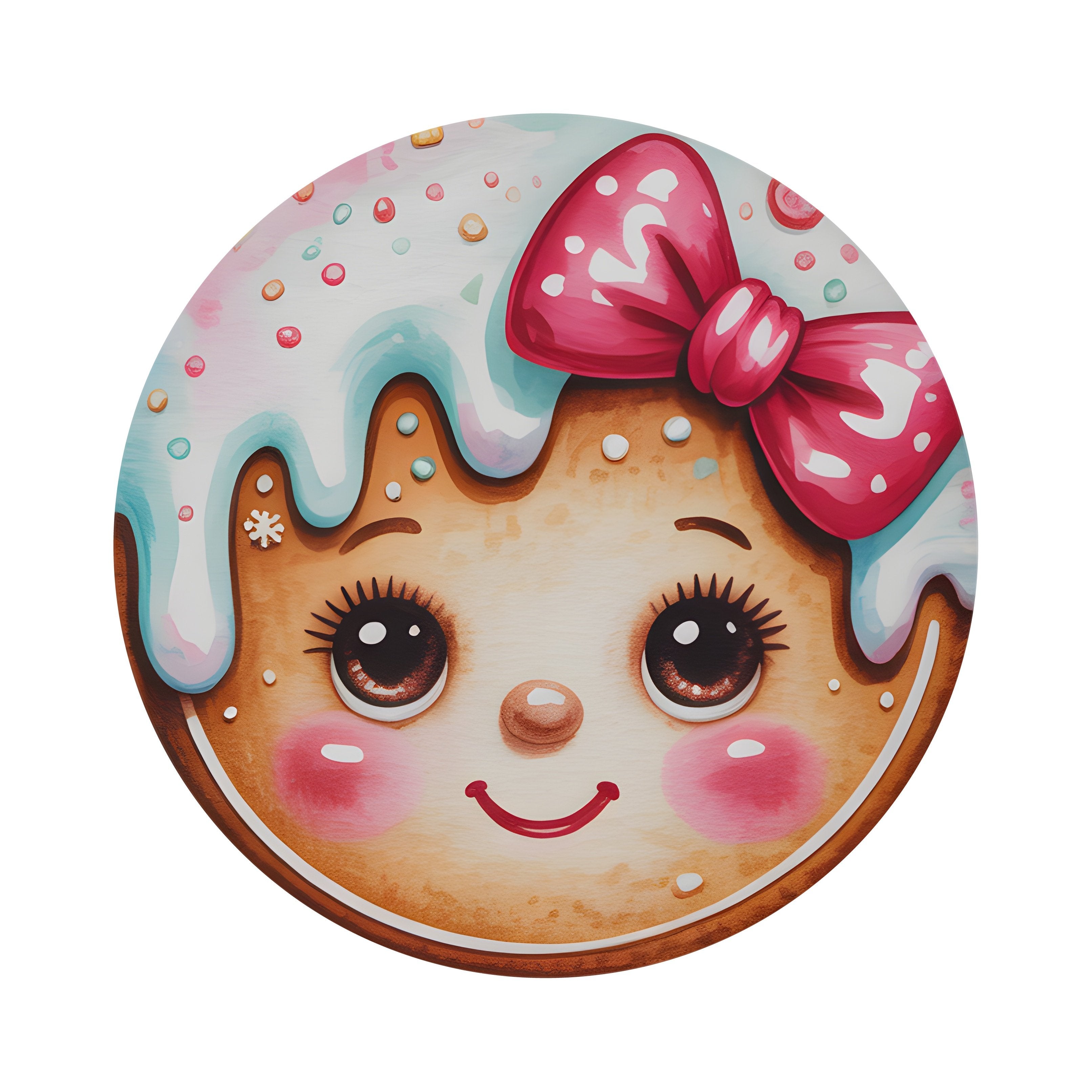 9.4" Round Waterproof Accent: Cute Gingerbread Girl Face With Bow Item Number: CD1358NH-094
