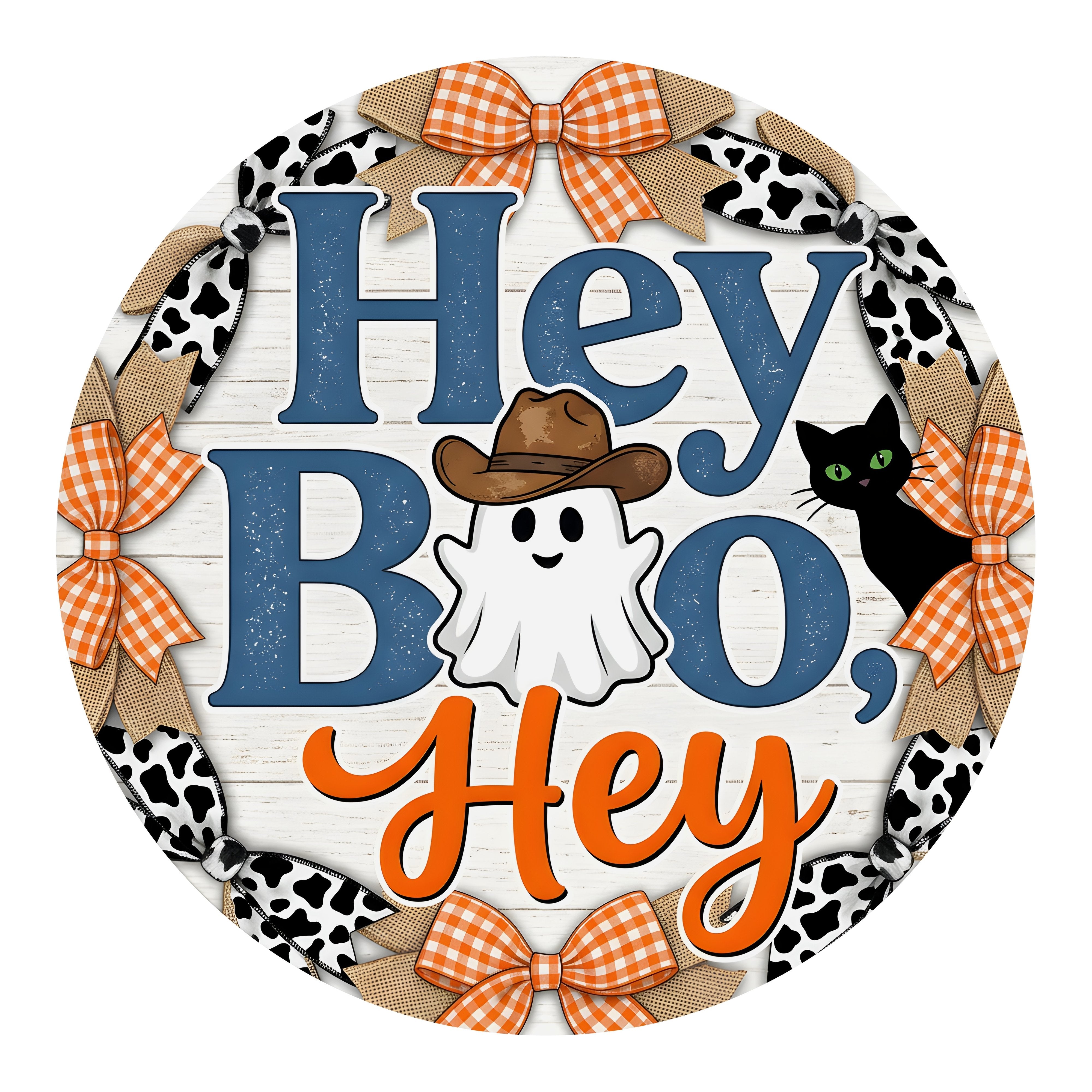 9.4" Round Waterproof Sign: Country Halloween Hey Boo Hey Ghost Item Number: CD1440NH-094