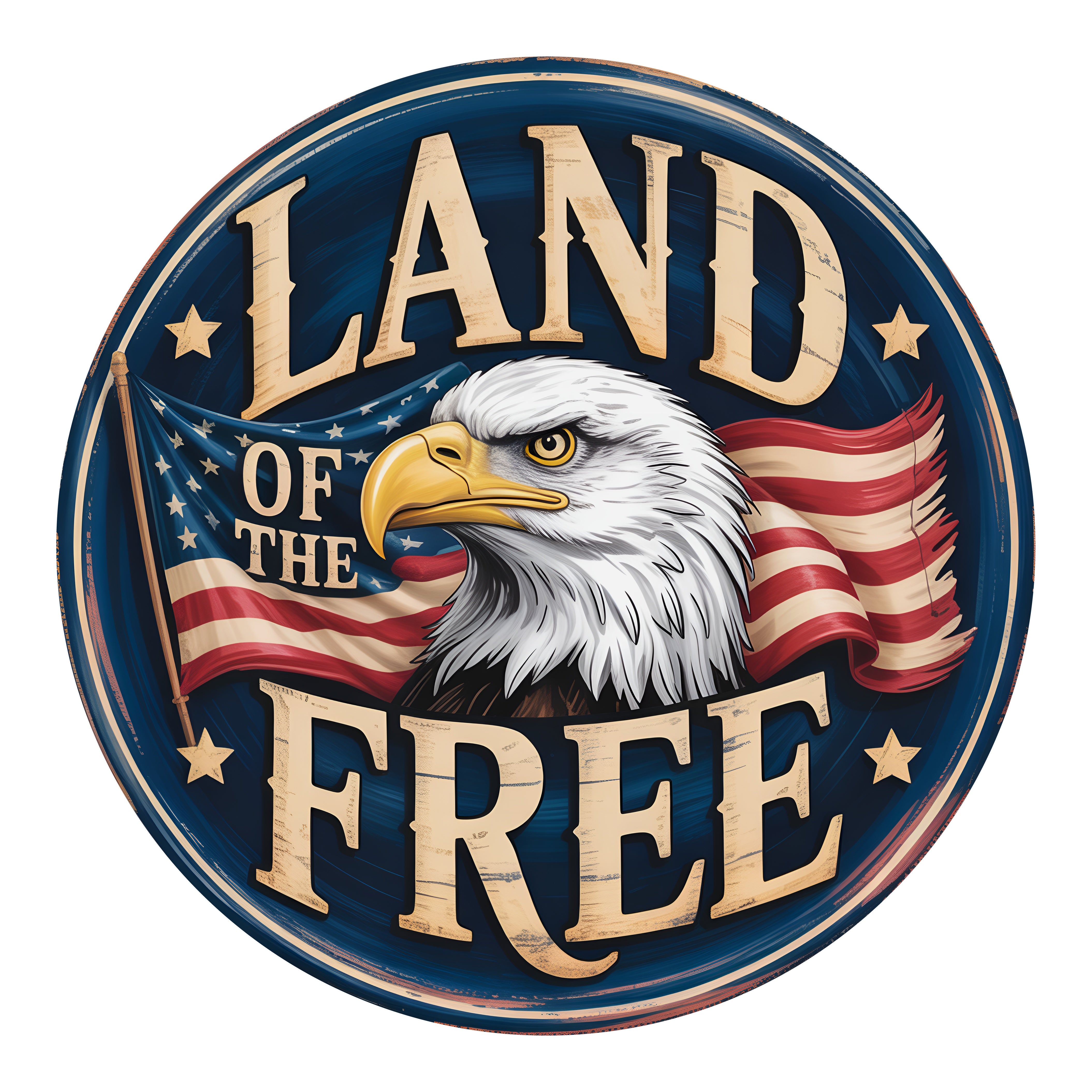 9.4" Round Waterproof Sign: Land of the Free Bald Eagle Item Number: CD1234NH-094