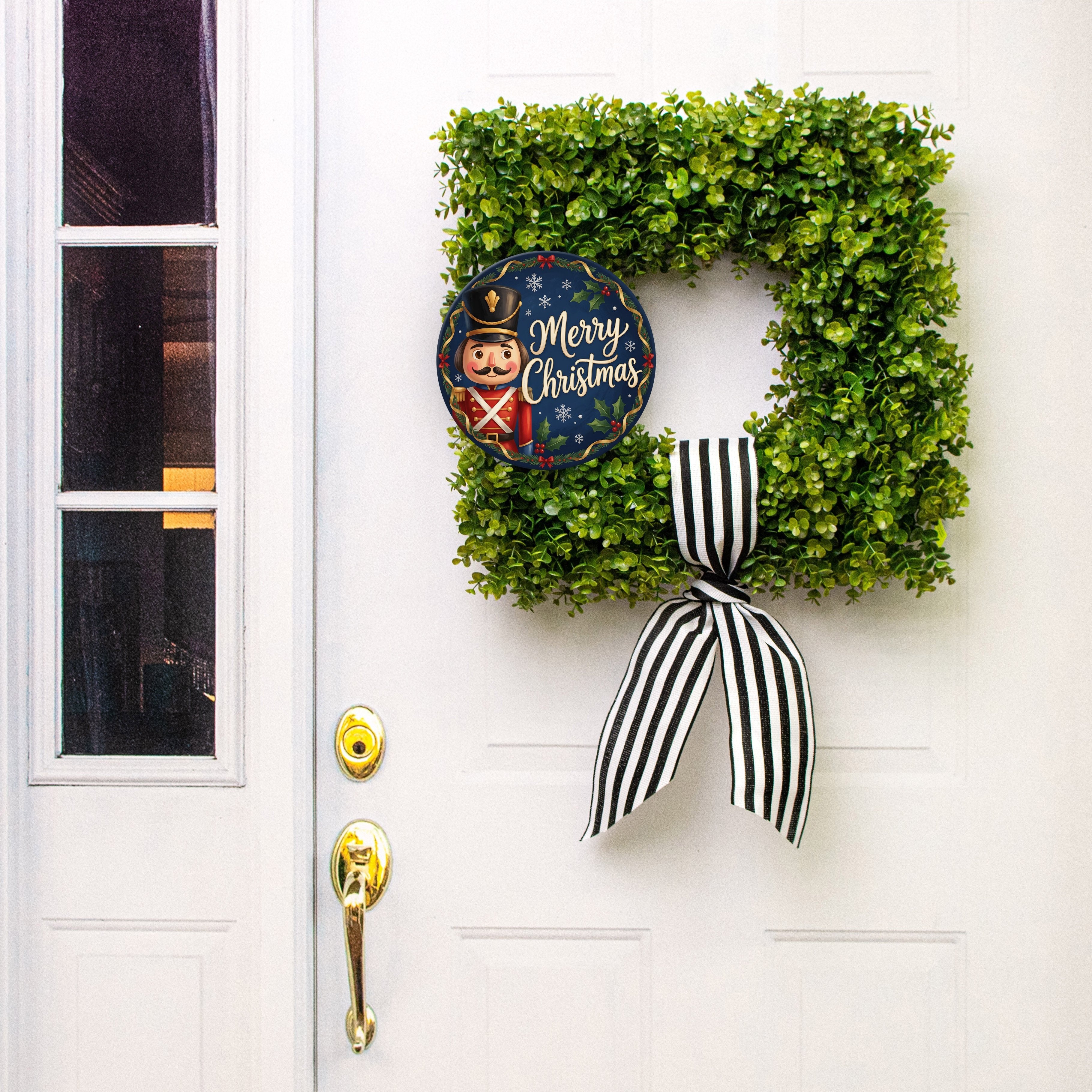 9.4" Round Waterproof Sign: Preppy Nutcracker Merry Christmas Navy Lifestyle Photo