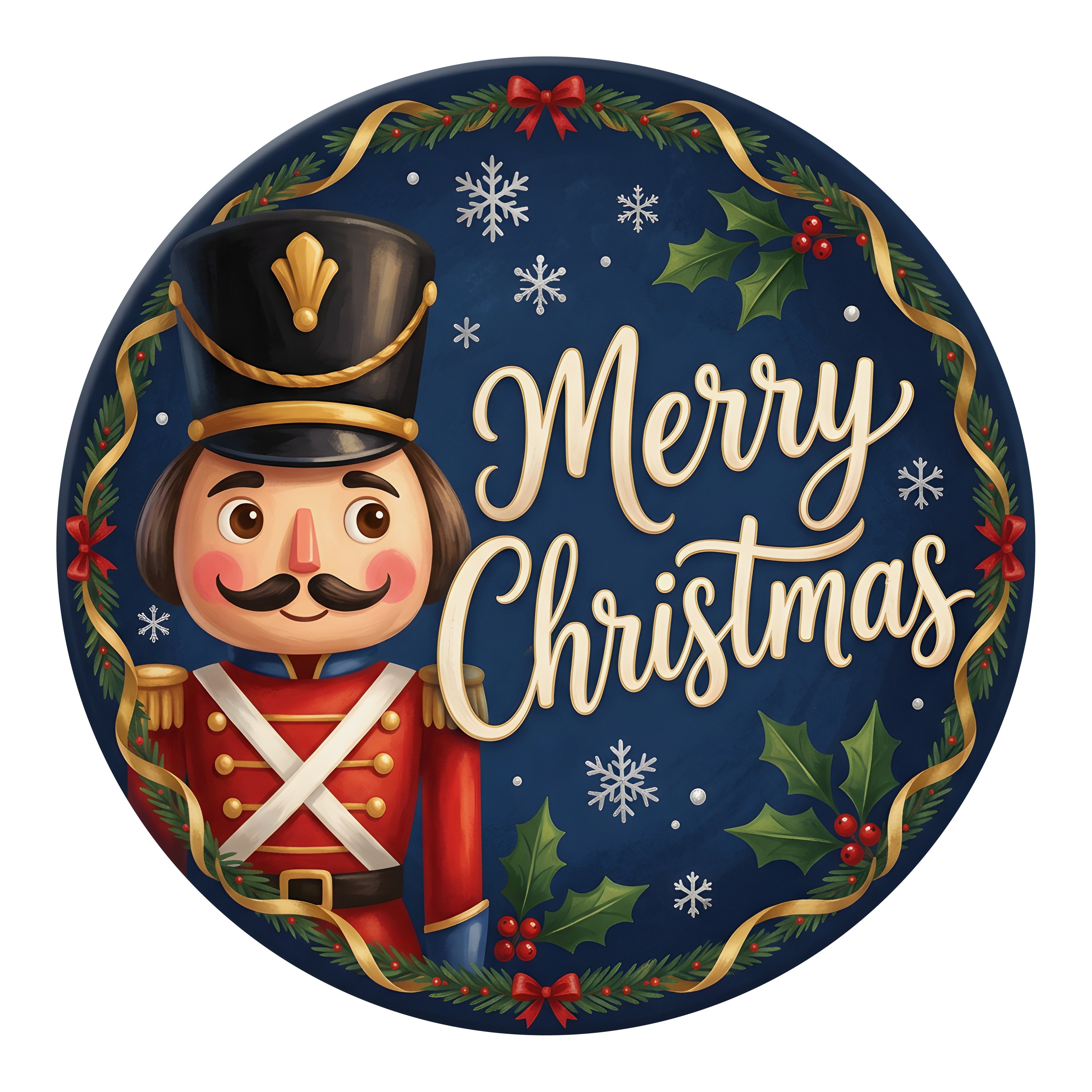 9.4" Round Waterproof Sign: Preppy Nutcracker Merry Christmas Navy Item Number: CD1453NH-094
