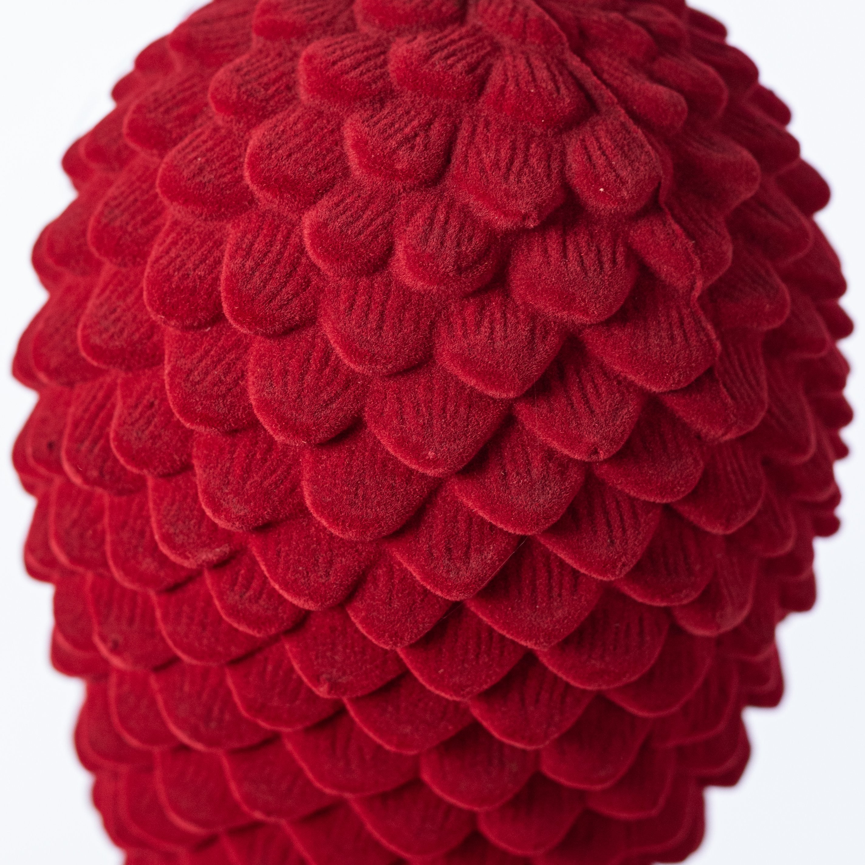 9.5" Flocked Pinecone Ornament: Red detail photo 3