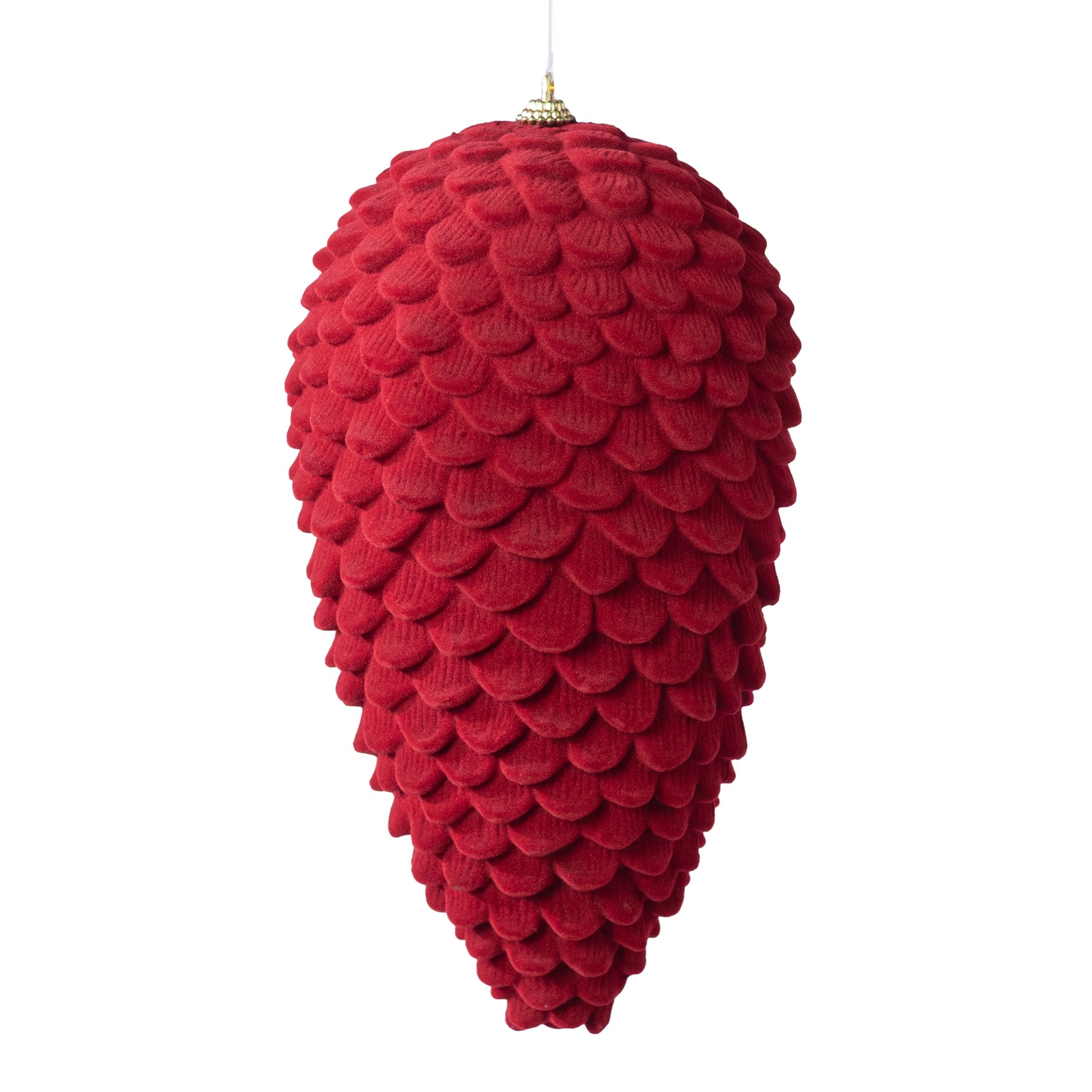 9.5" Flocked Pinecone Ornament: Red Item Number: 32250-RD