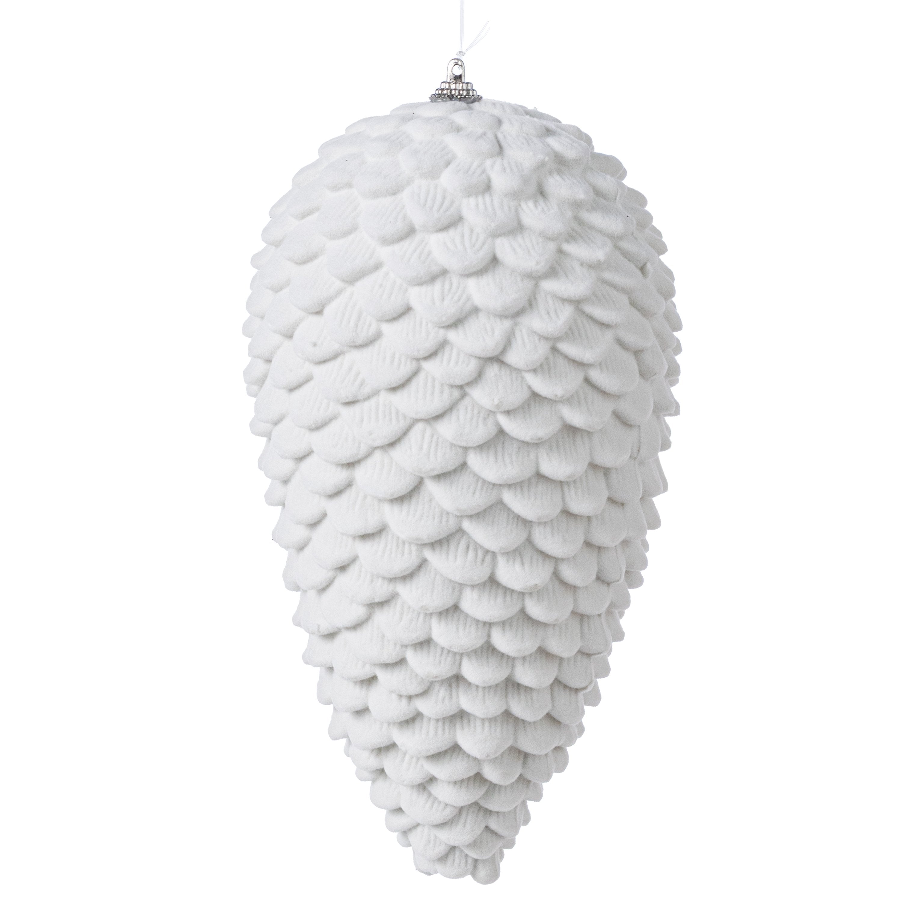 9.5" Flocked Pinecone Ornament: White Item Number: 32250-WT