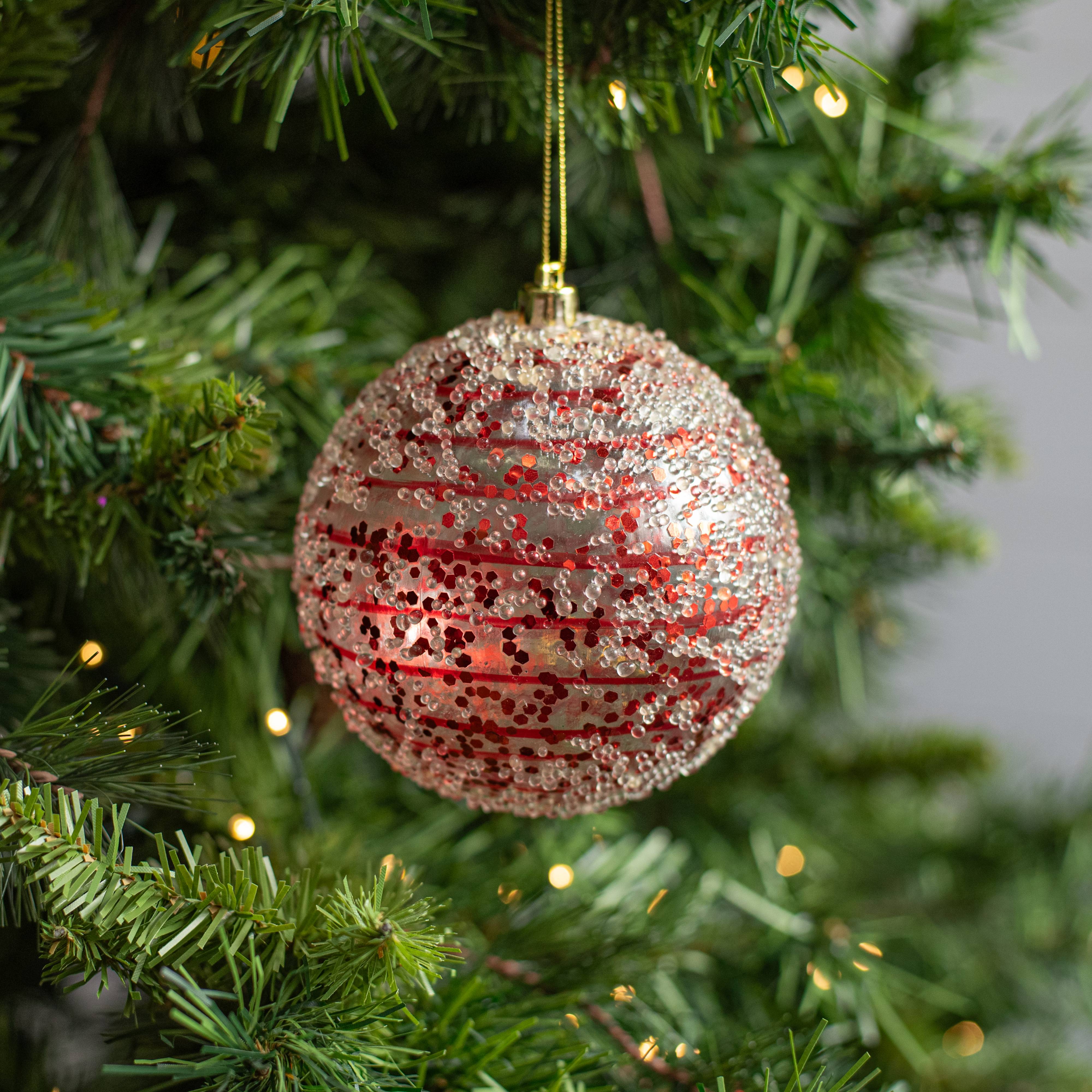 4" Iced Sequin Ball Ornament: Red