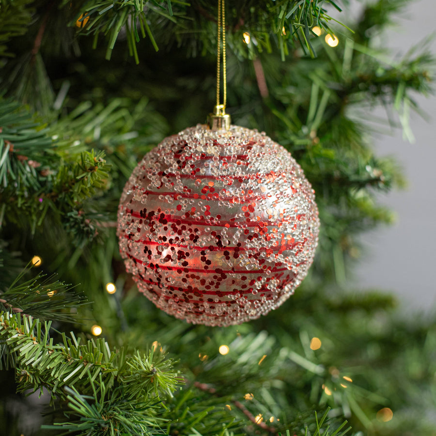 4" Iced Sequin Ball Ornament: Red