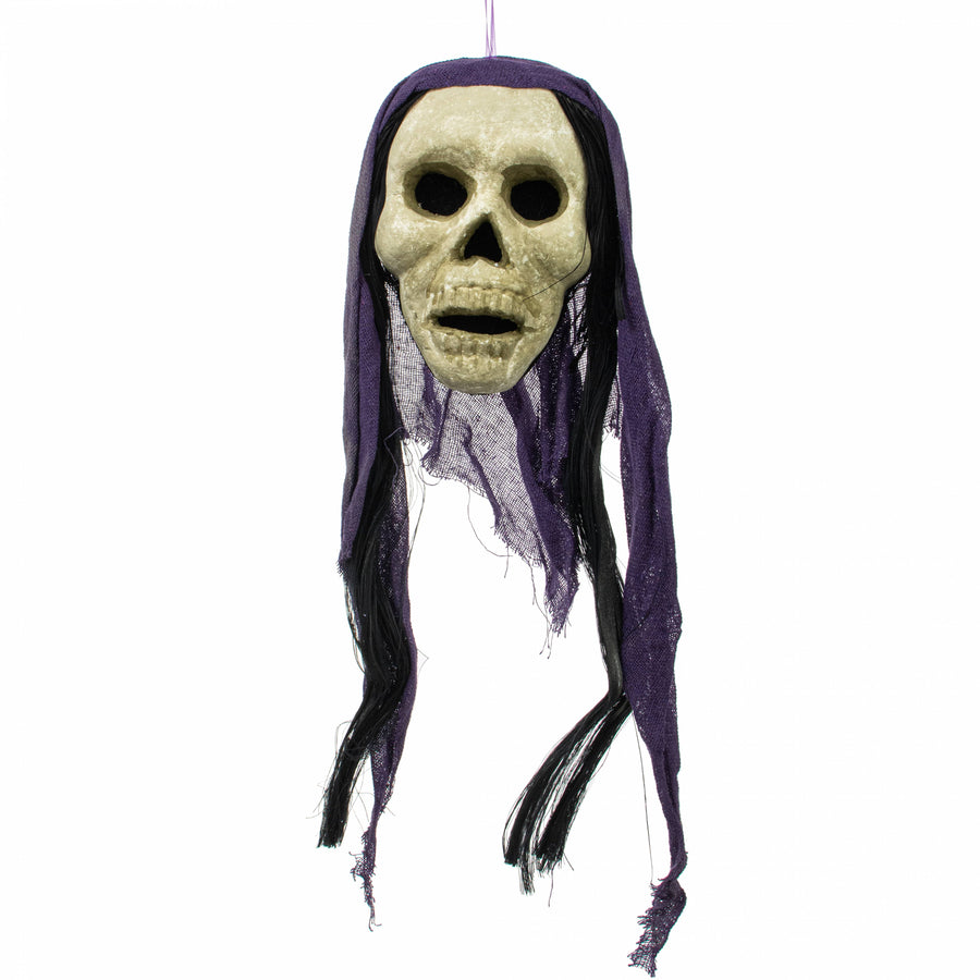 24" x 8" Styrofoam & Burlap Witch Skull: Black & Purple