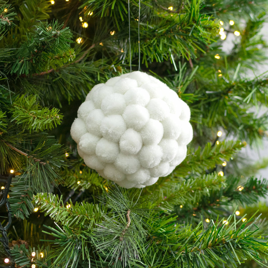 4.5" Pom Pom Ball Ornament: White