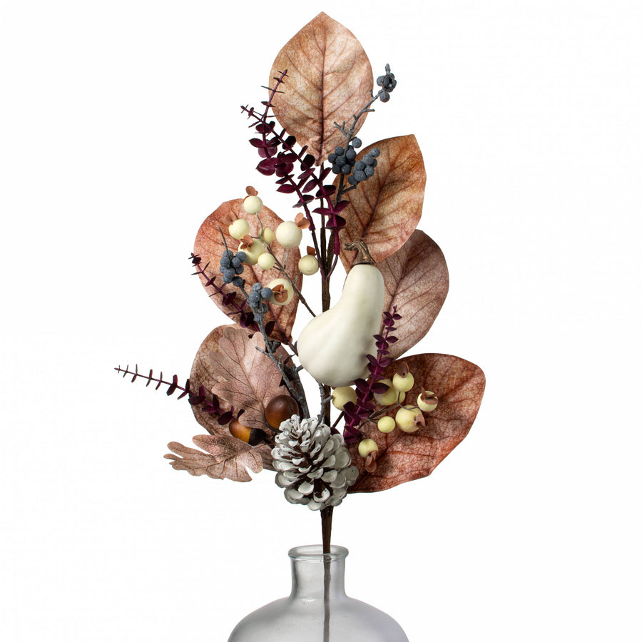 30" Mixed Fall Gourd, Leaves & Berries Spray: Brown & Cream