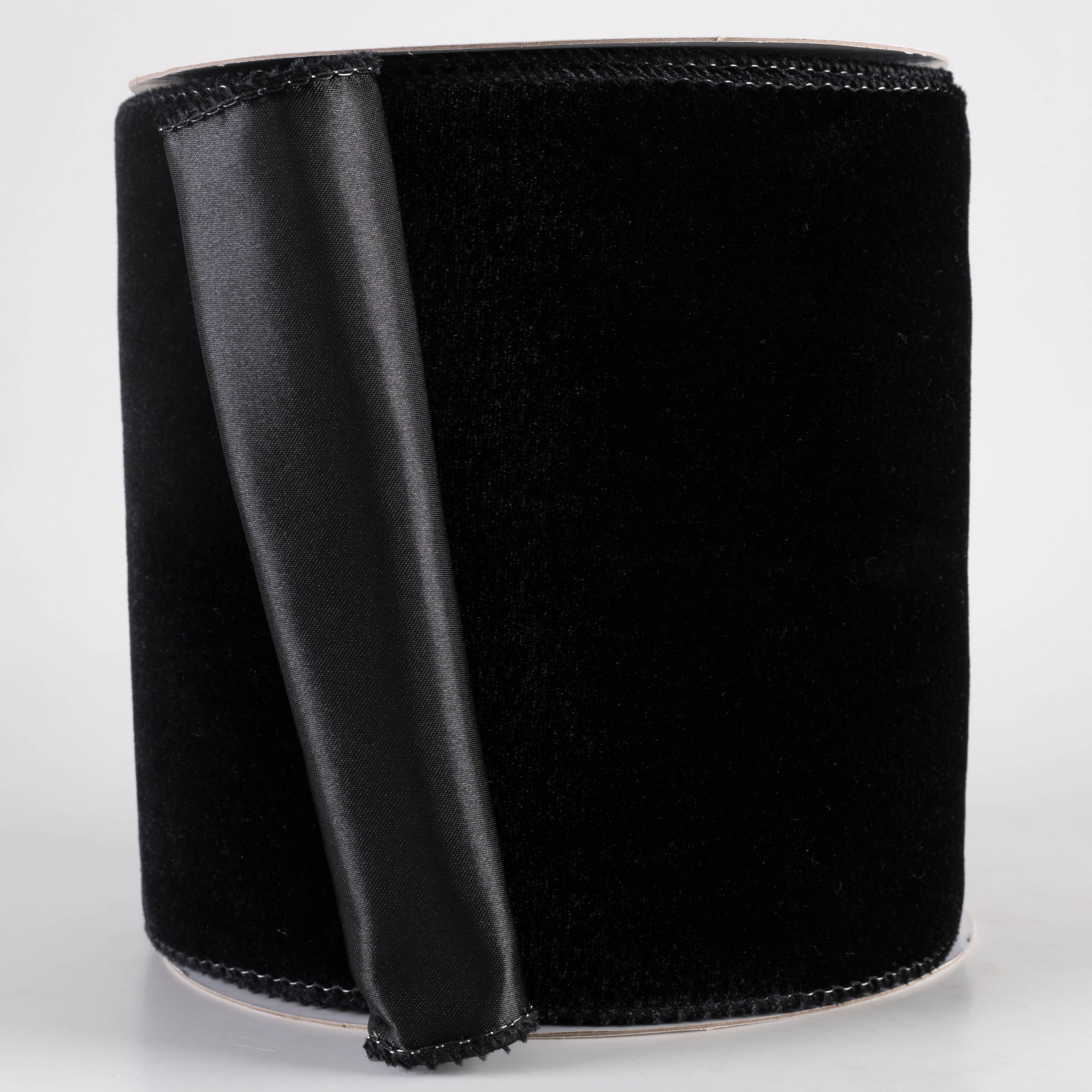 6" Deluxe Velvet Satin Backing Ribbon: Black (10 Yards)