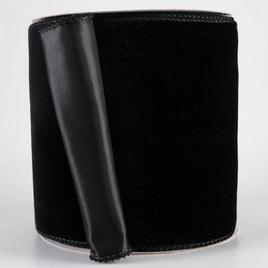 6" Deluxe Velvet Satin Backing Ribbon: Black (10 Yards)