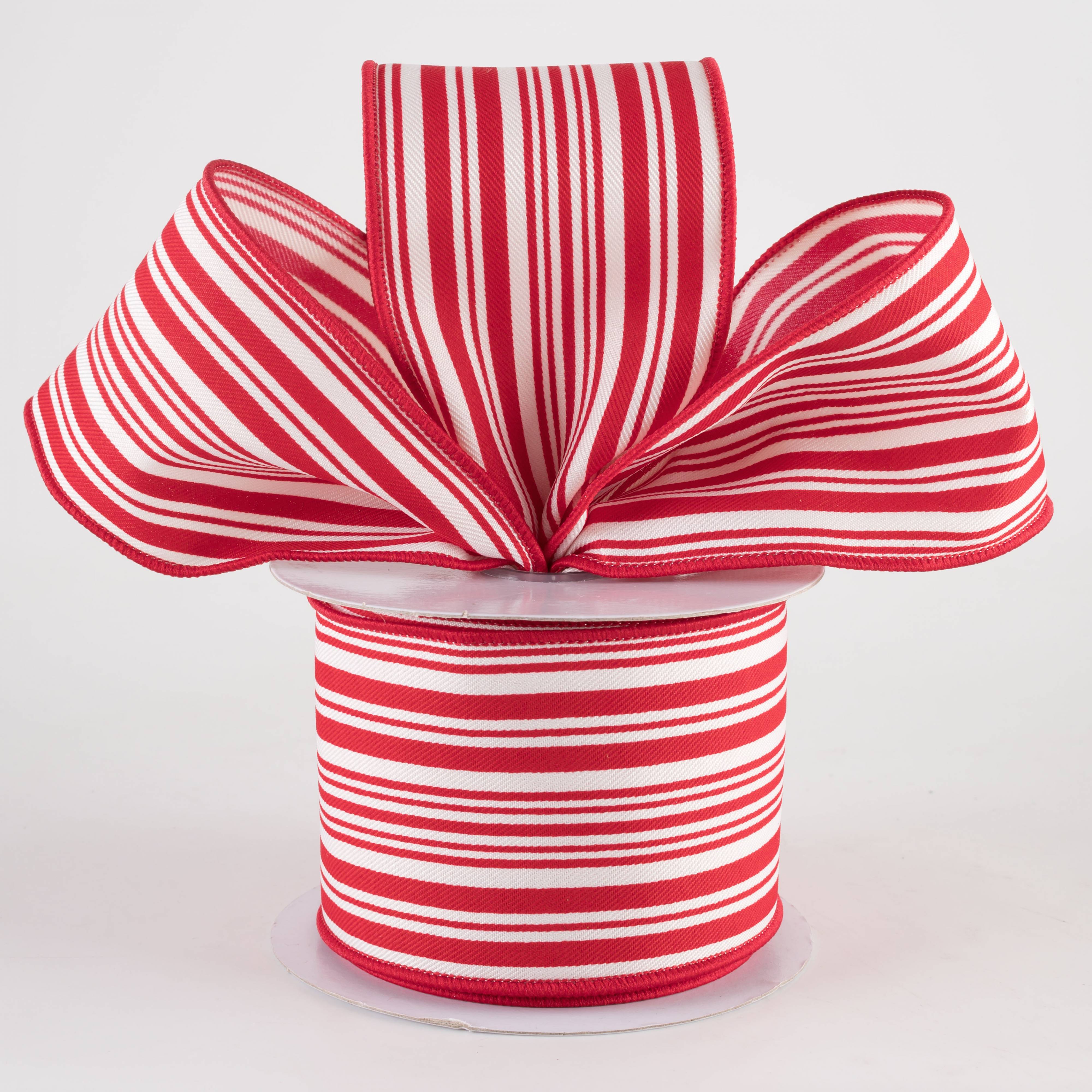 2.5" Linen Varied Vertical Stripes Ribbon: Red & Ivory (10 Yards)