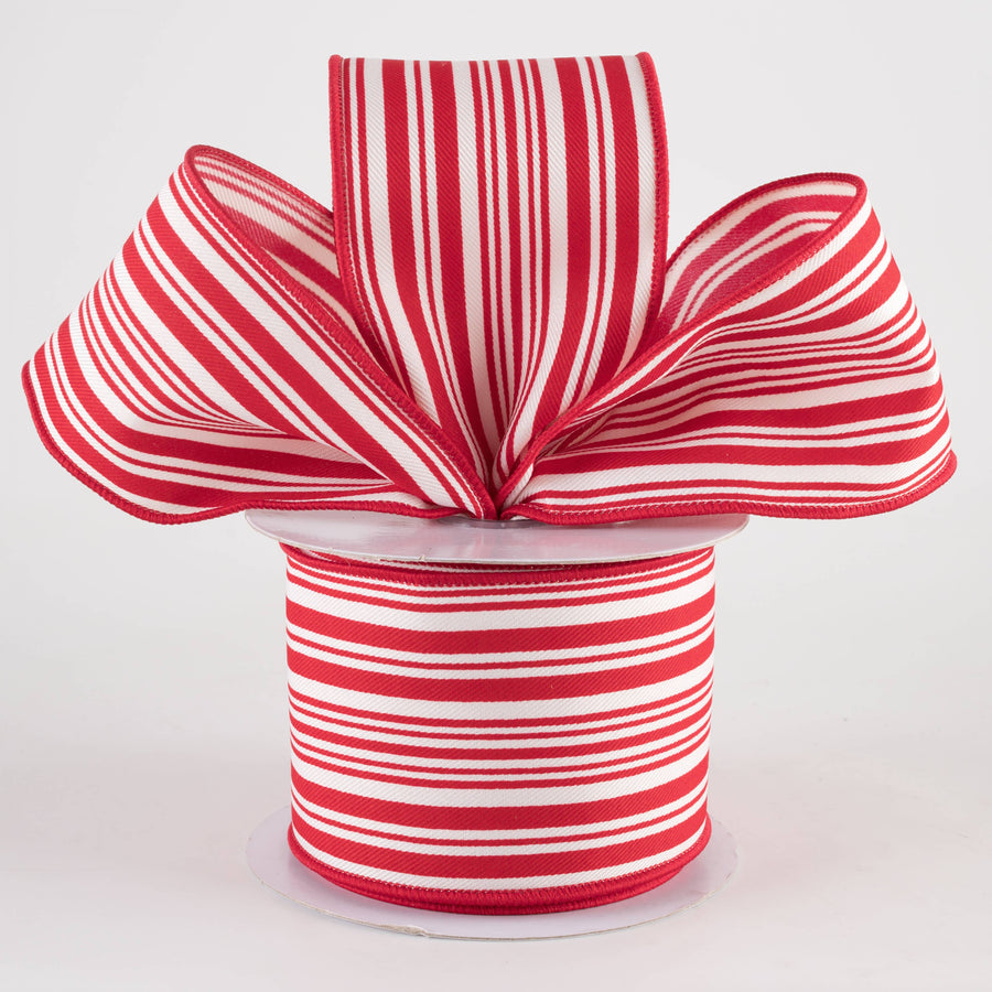 2.5" Linen Varied Vertical Stripes Ribbon: Red & Ivory (10 Yards)