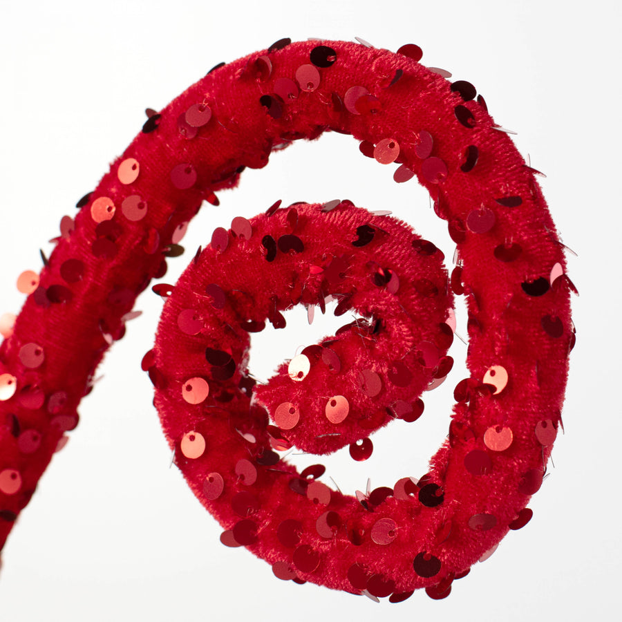 28" Sequin Curly Spray: Red