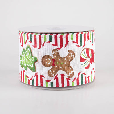 2.5" Christmas Cookies Candy Stripe Wavy Edge Ribbon: White (10 Yards)