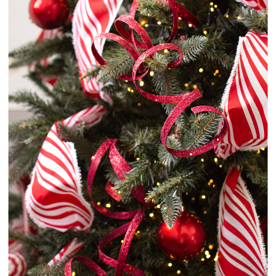 25" Glitter Spiral Ribbon Spray: Burgundy Red